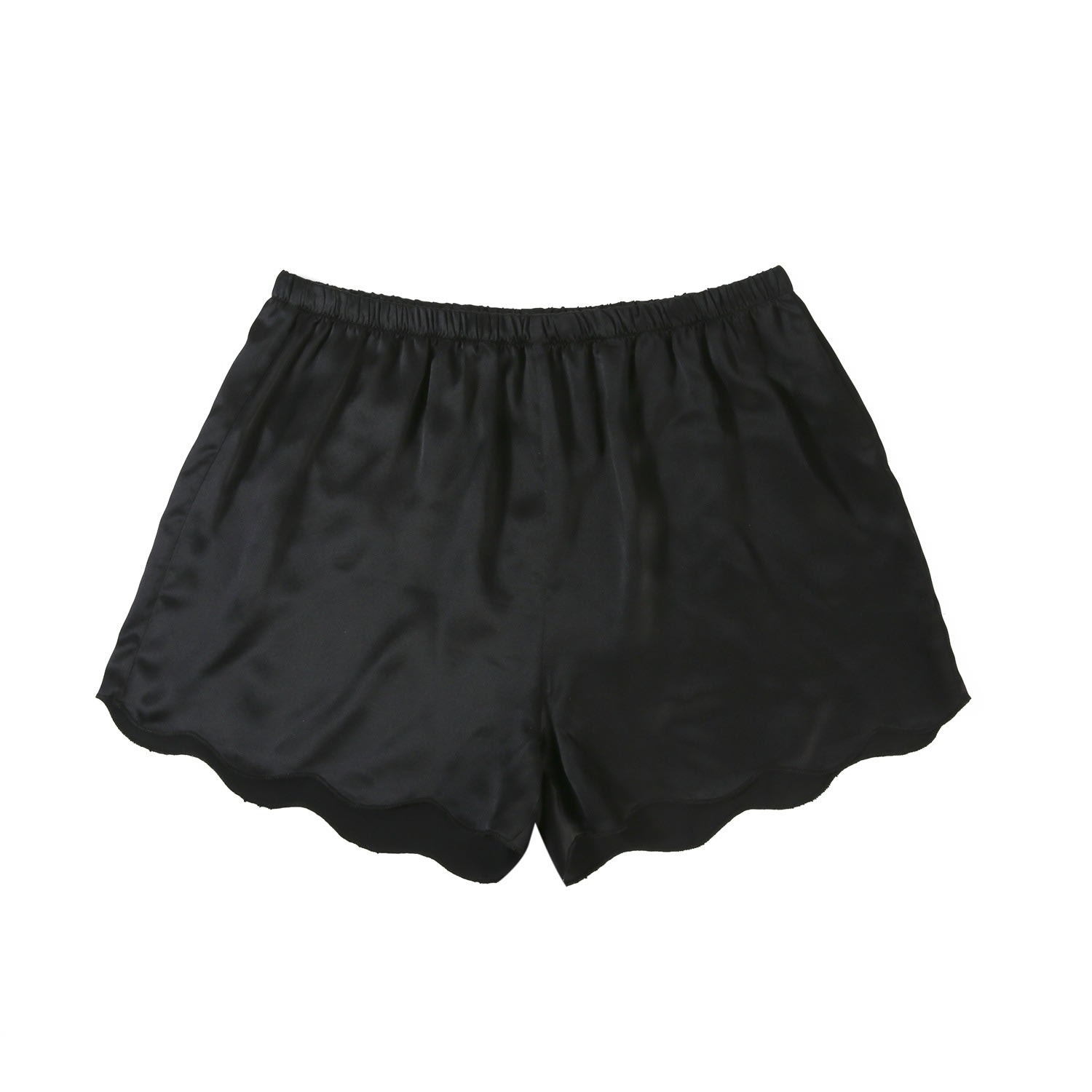 Pure Silk Black Scallop Edged Shorts Extra Large Soft Strokes Silk