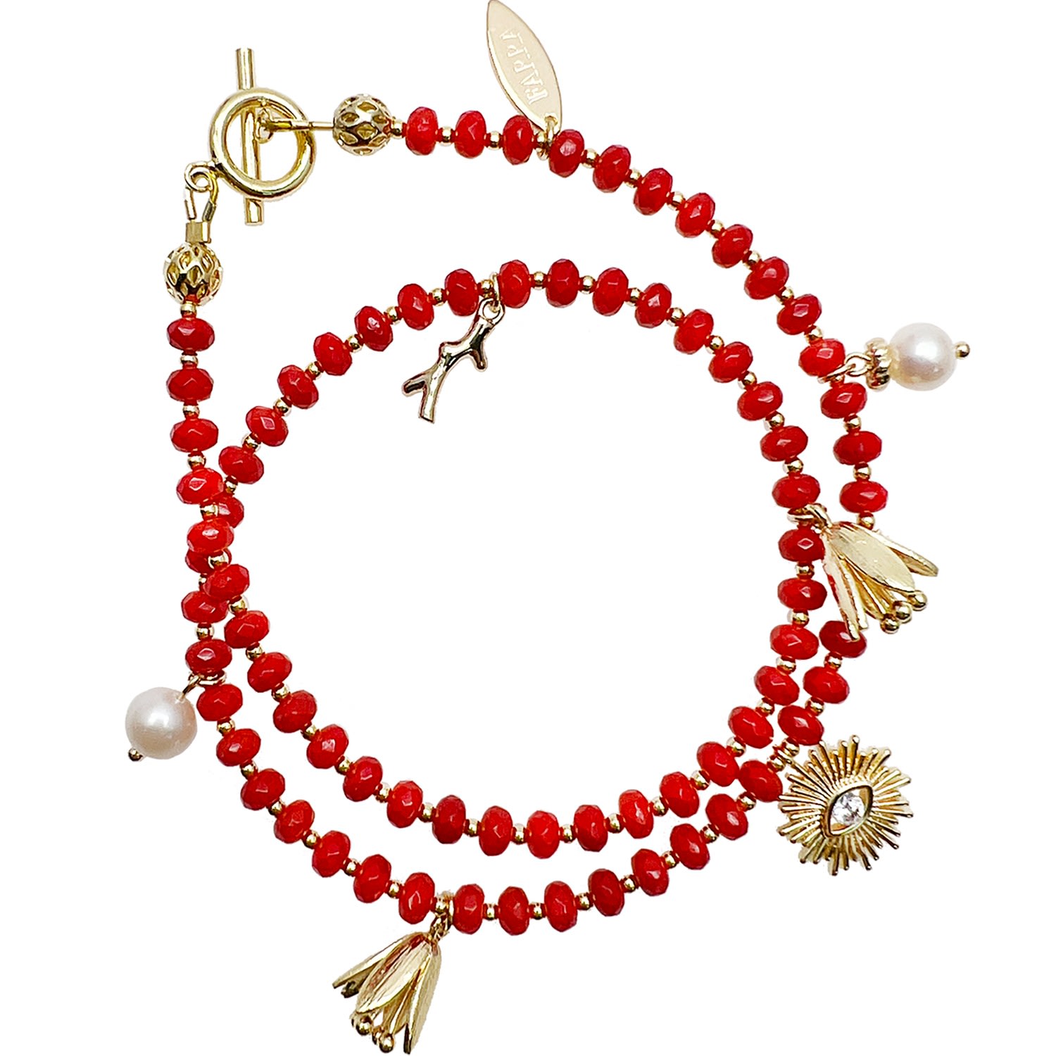 Women’s Red Double Layer Coral With Evil Eye Charm Multi-Way Bracelet Farra