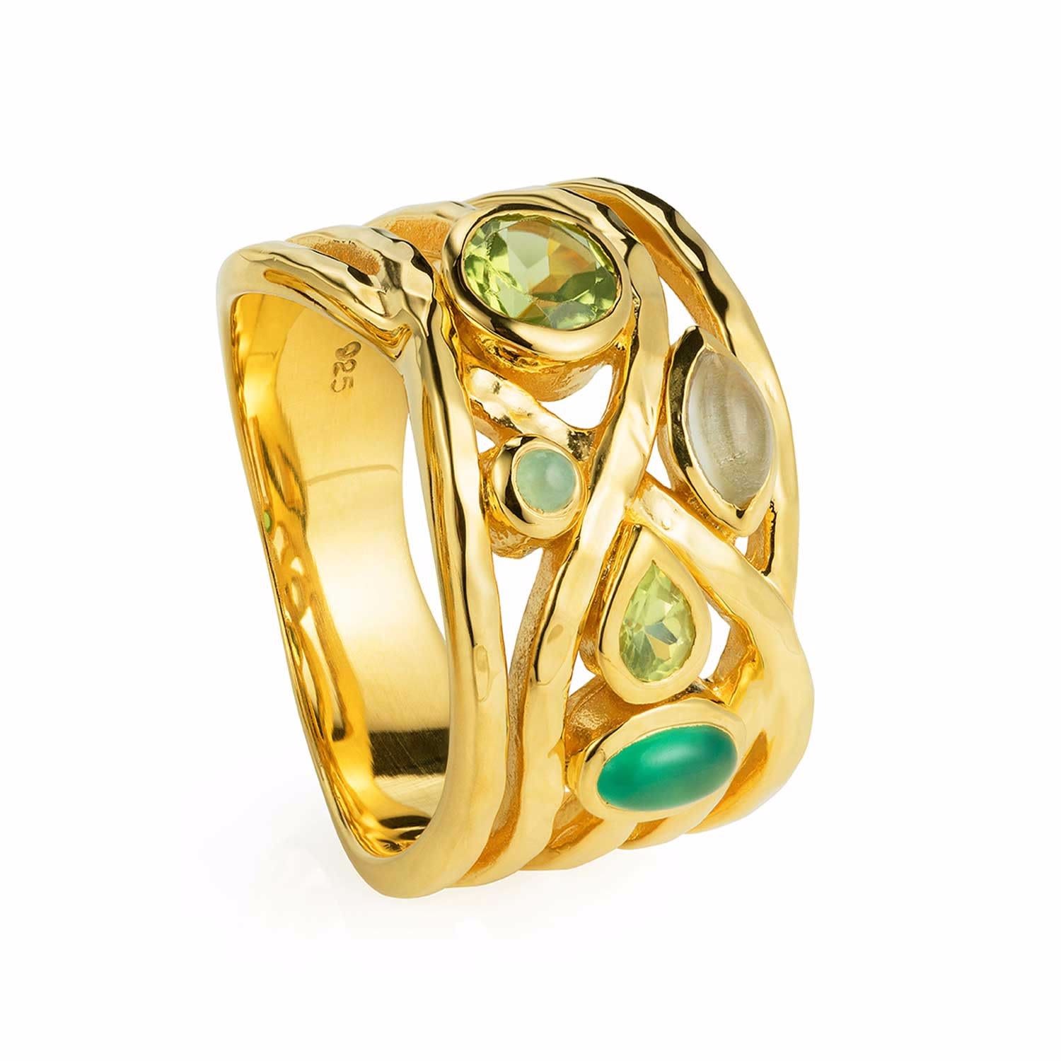 Women’s Gold Cocktail Ring Green Onyx, Peridot, And Chrysoprase Gemstones Liana Neola Design