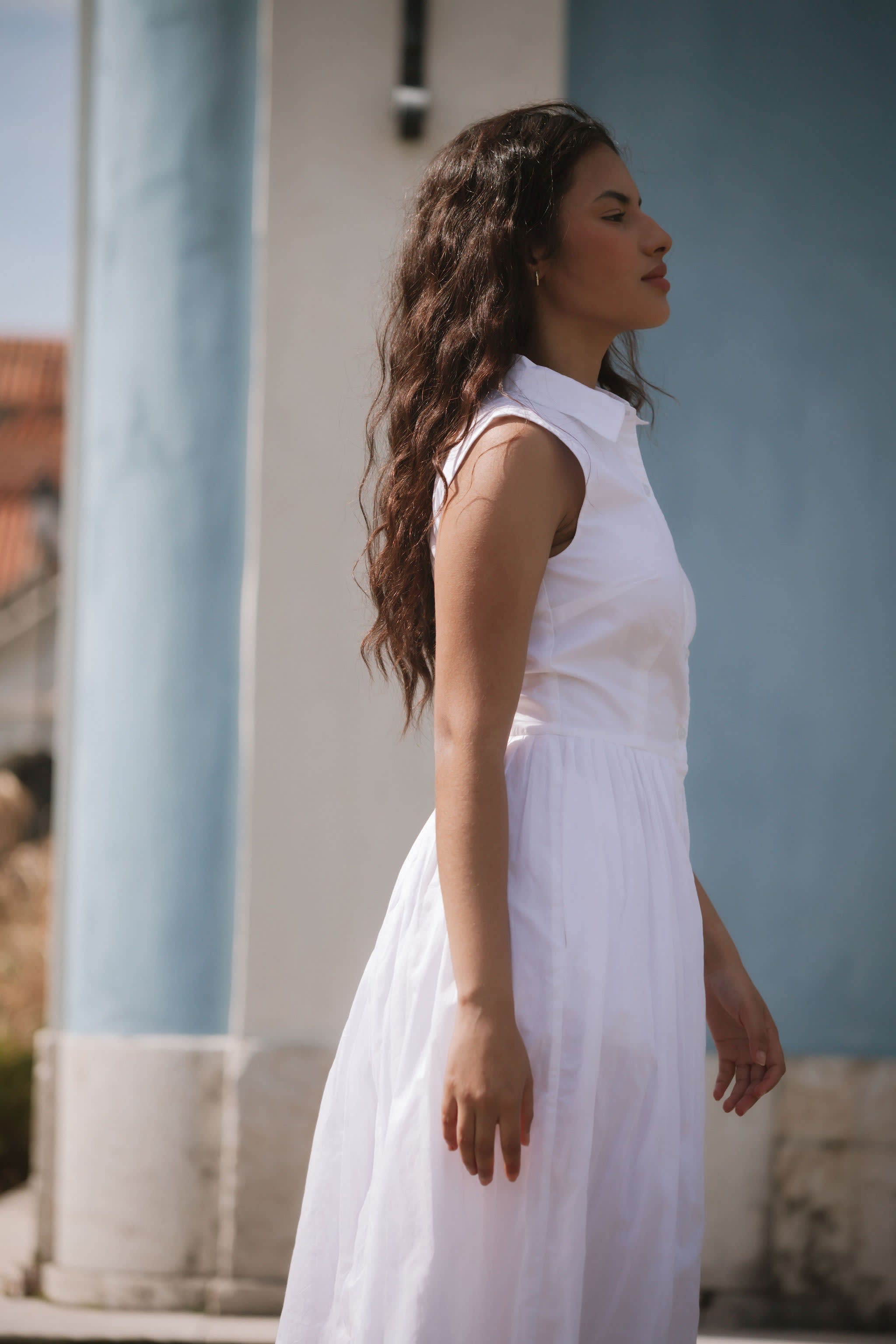 The Organic Cotton Midi Shirt Dress With Pockets In White, Aarabhi London