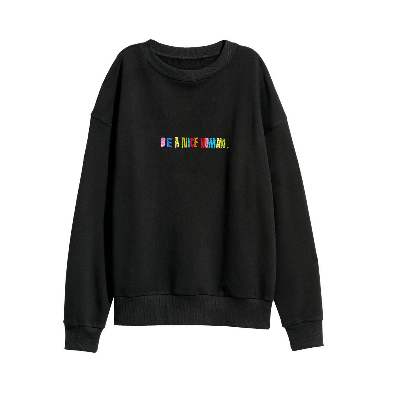 Quillattire Women's 'be A Nice Human' Black Organic Cotton Sweatshirt In Black