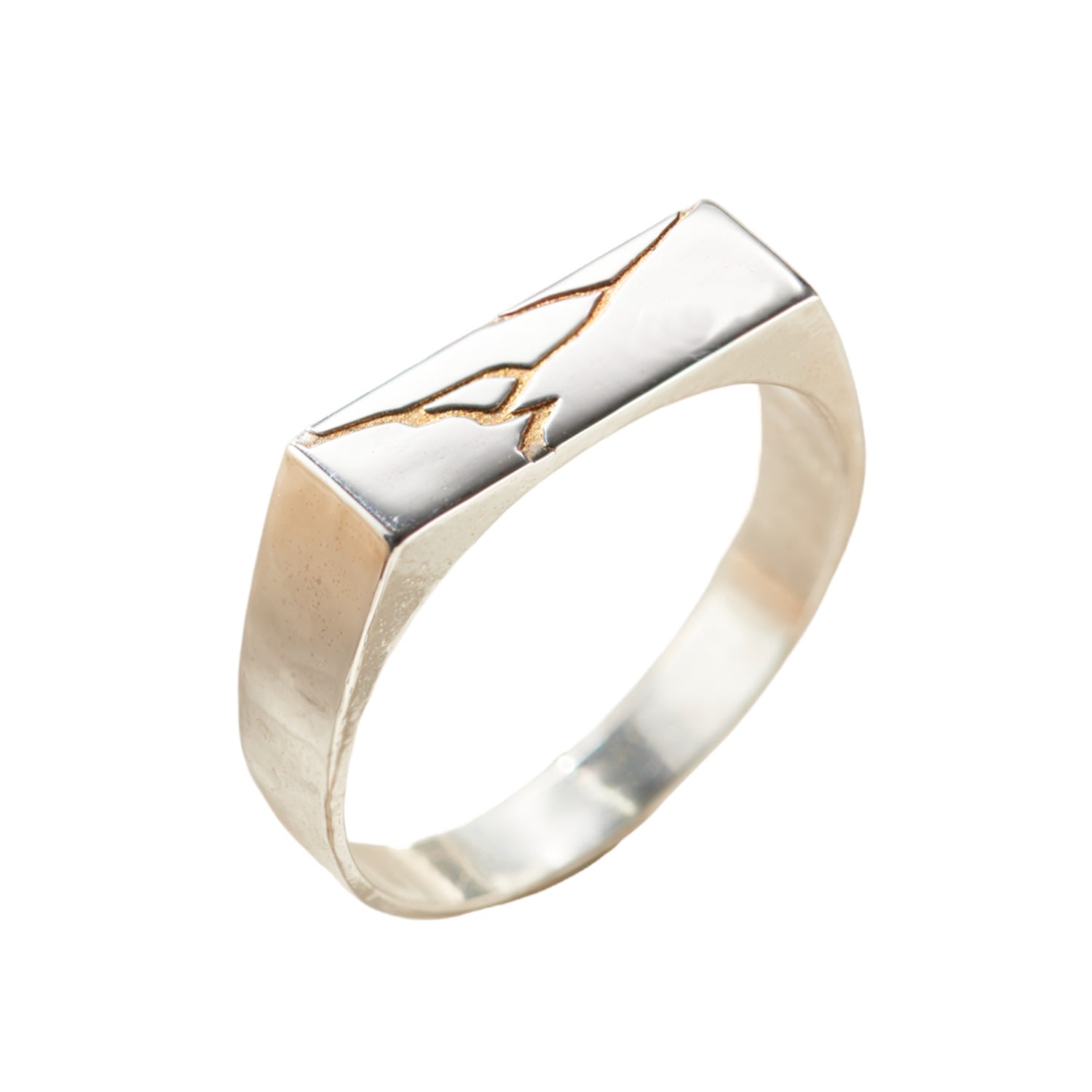 Posh Totty Designs Men's Sterling Silver Rectangle Kintsugi Signet Ring In Silver