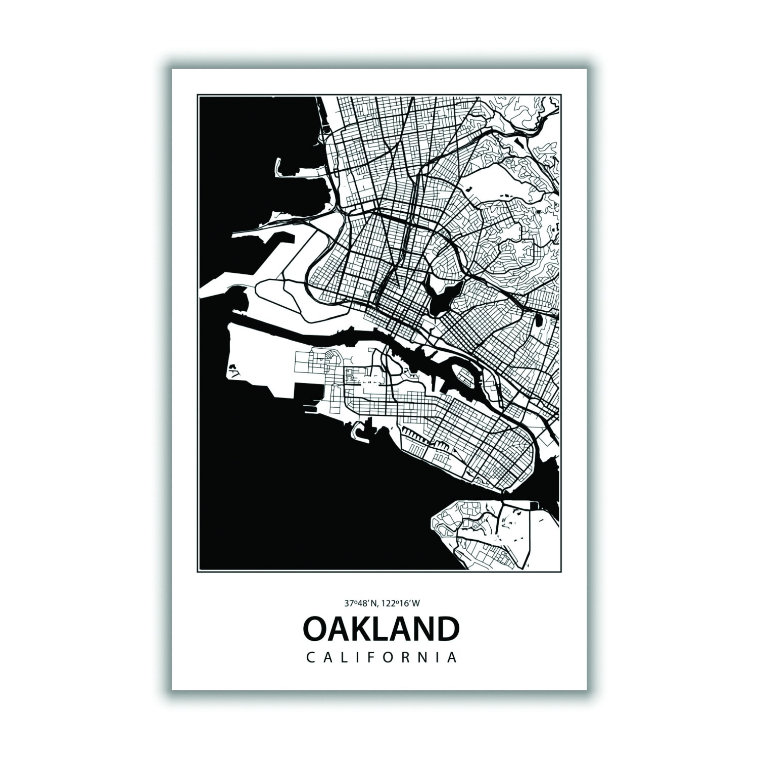 Black Map Of Oakland Large Stanley Print House