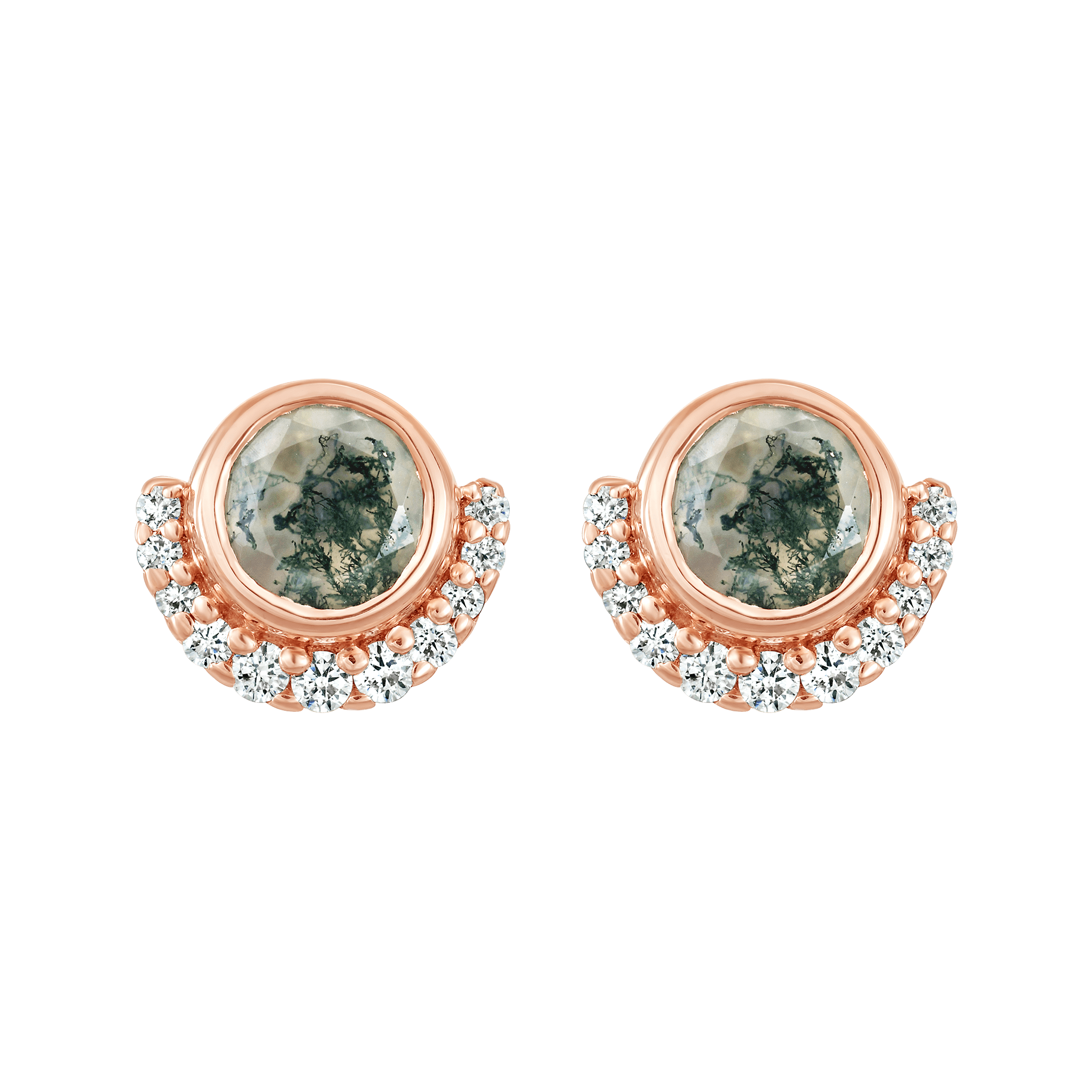 Women’s Rose Gold Moss Agate & Diamond Lunar Eclipse Studs La Kaiser