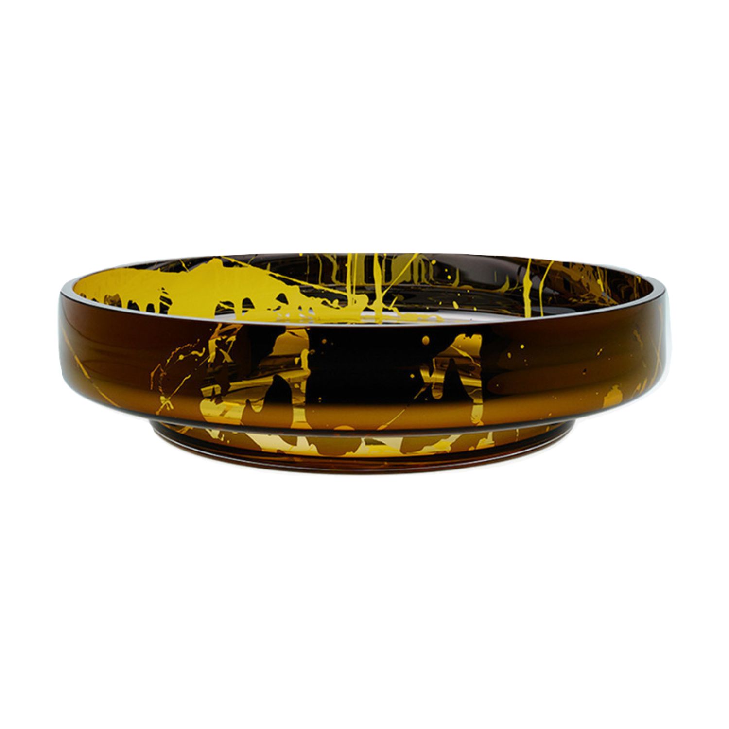 An&angel Yellow / Gold / Silver Moon Splashed Large Amber Bowl