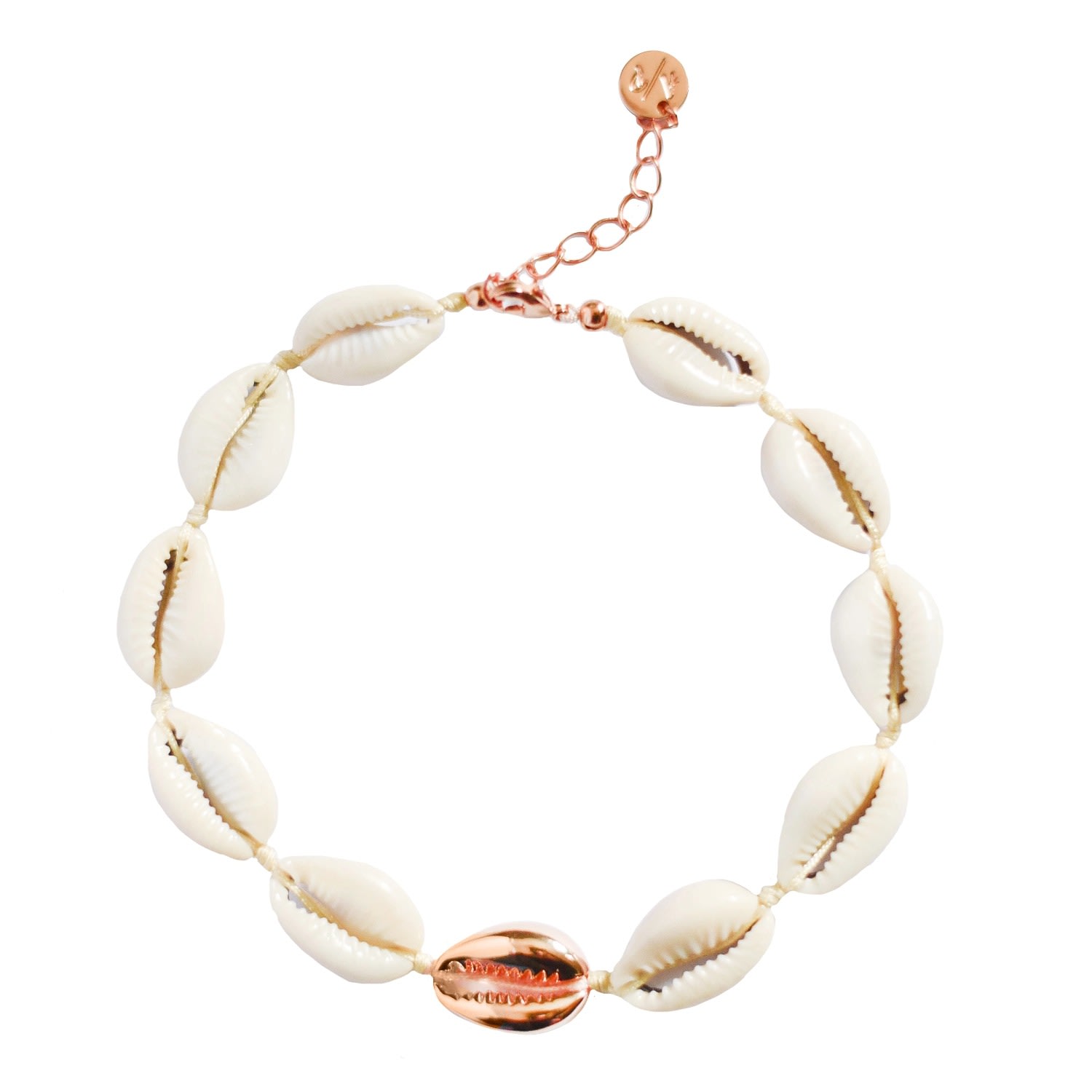 Adriana Pappas Designs Women's White Single Mini Shell Anklet - Rose Gold