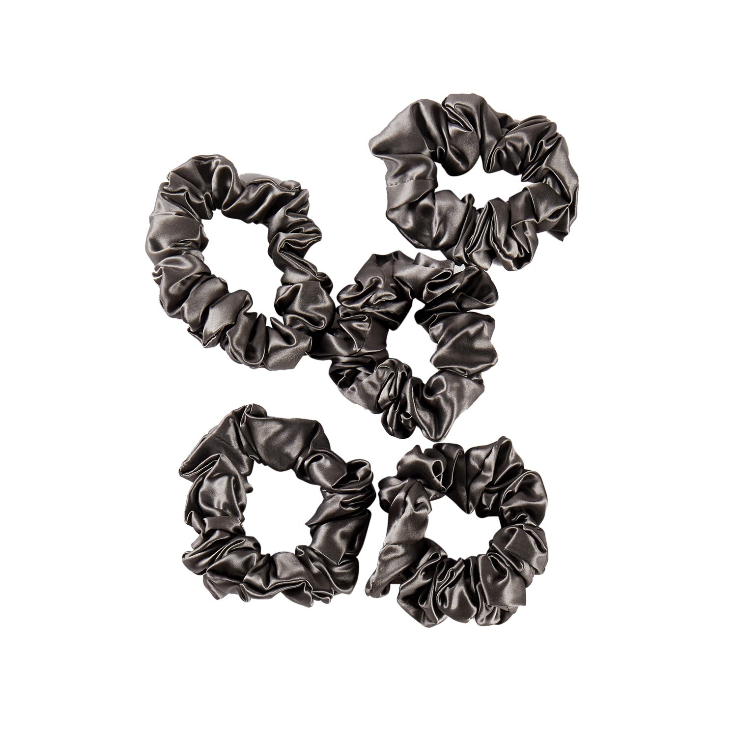 Women’s Pure Mulberry Silk Regular Scrunchie Set Of Five In Grey One Size Soft Strokes Silk