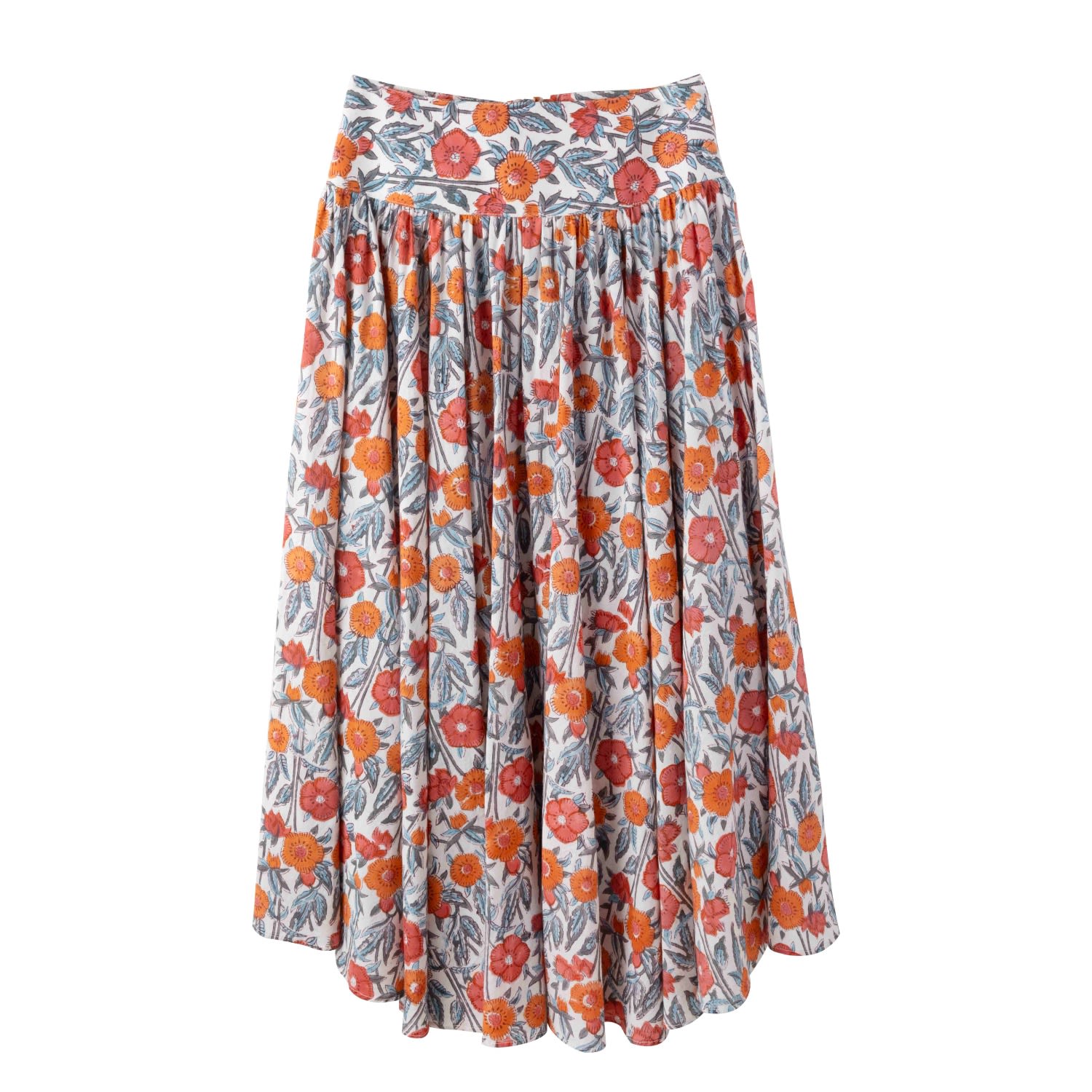Friesenguys Women's White / Yellow / Orange Bright Blossom Maxi Yoke Flare Skirt In White/yellow/orange