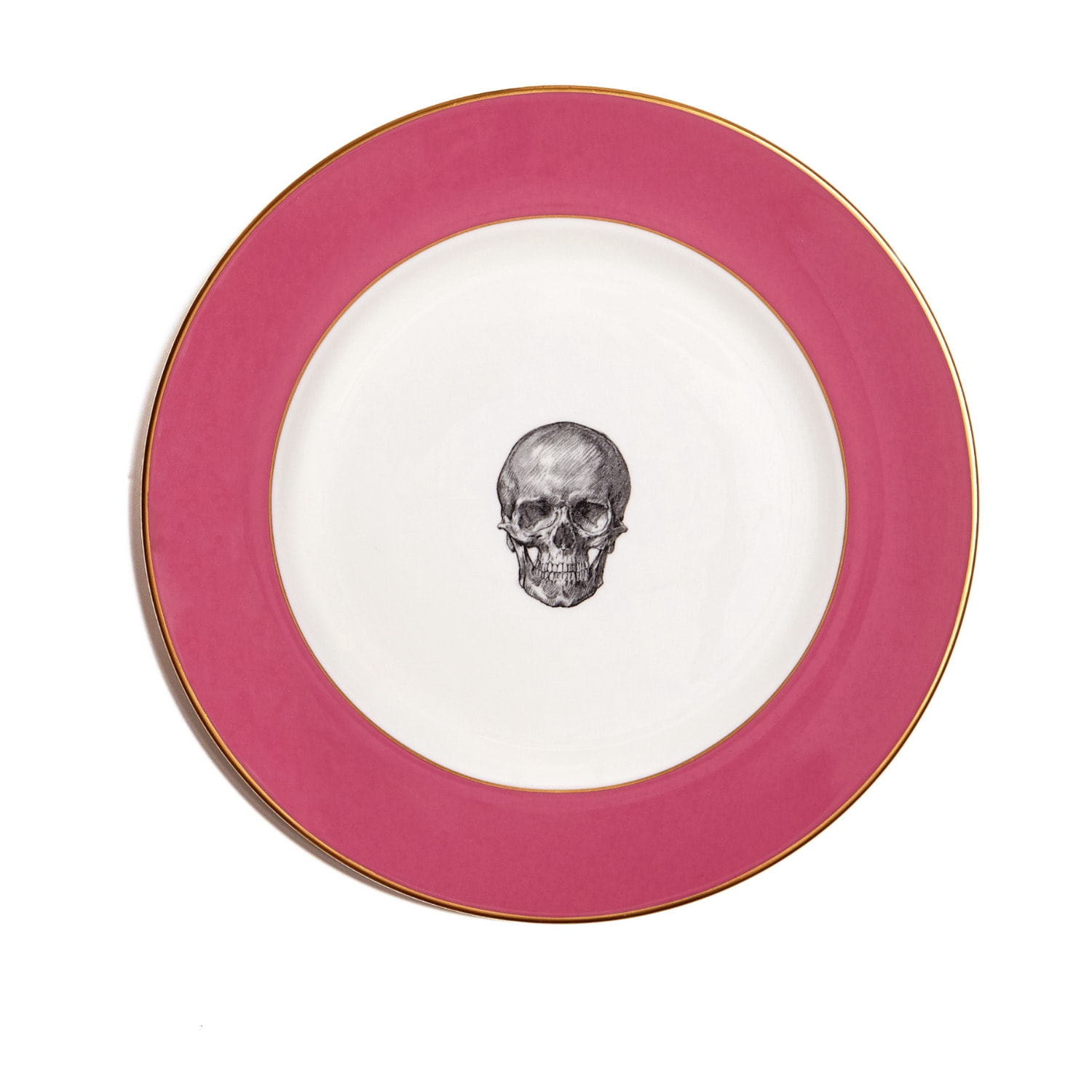 Melody Rose London Pink / Gold / White Raspberry Pink Skull Dinner Plate In Pink