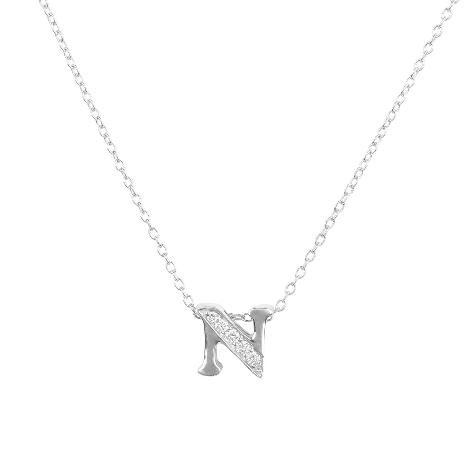 Diamond Initial Letter Pendant Necklace Silver N Latelita Wolf Badger