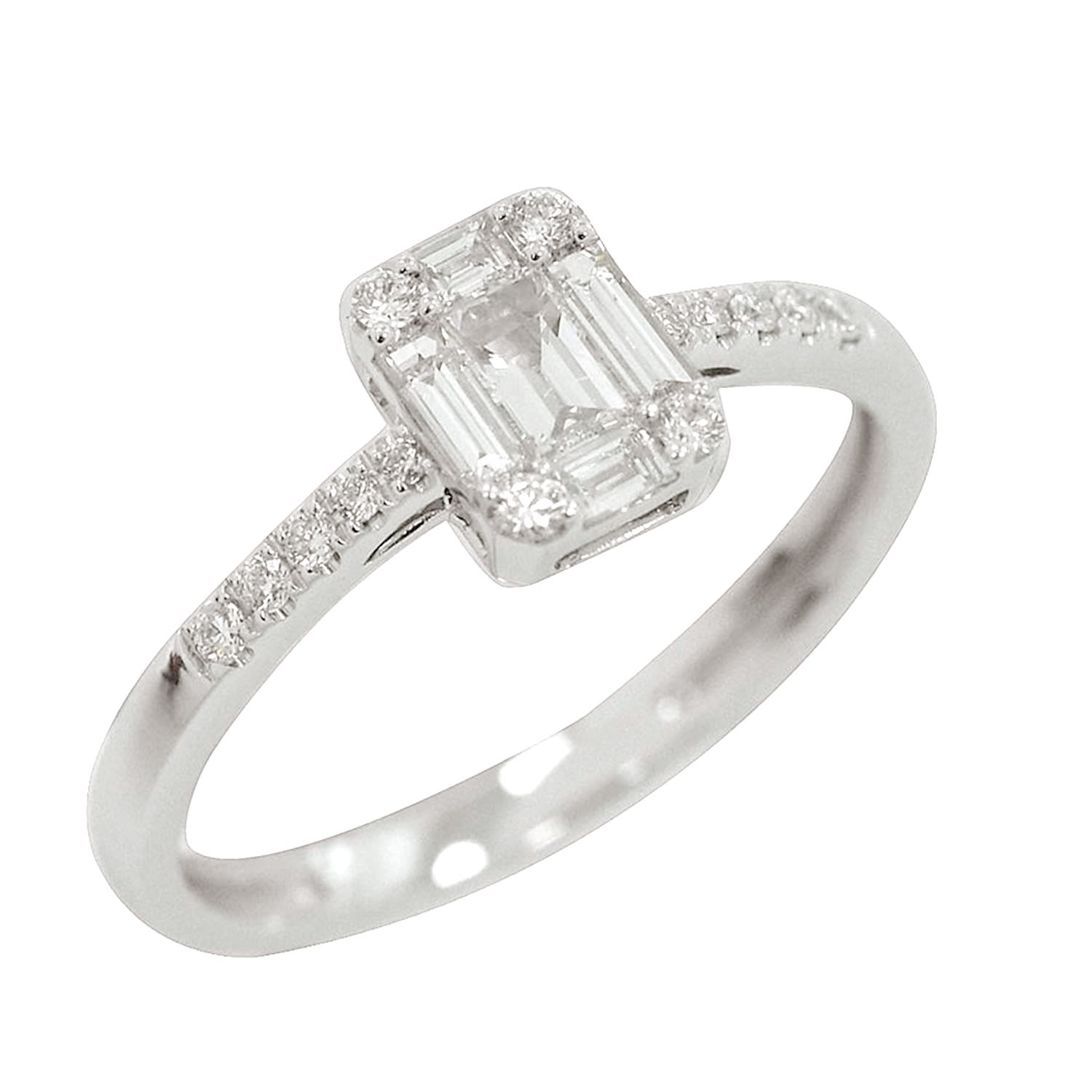 Artisan Women's Natural Baguette Diamond In 18k White Gold Square Ring