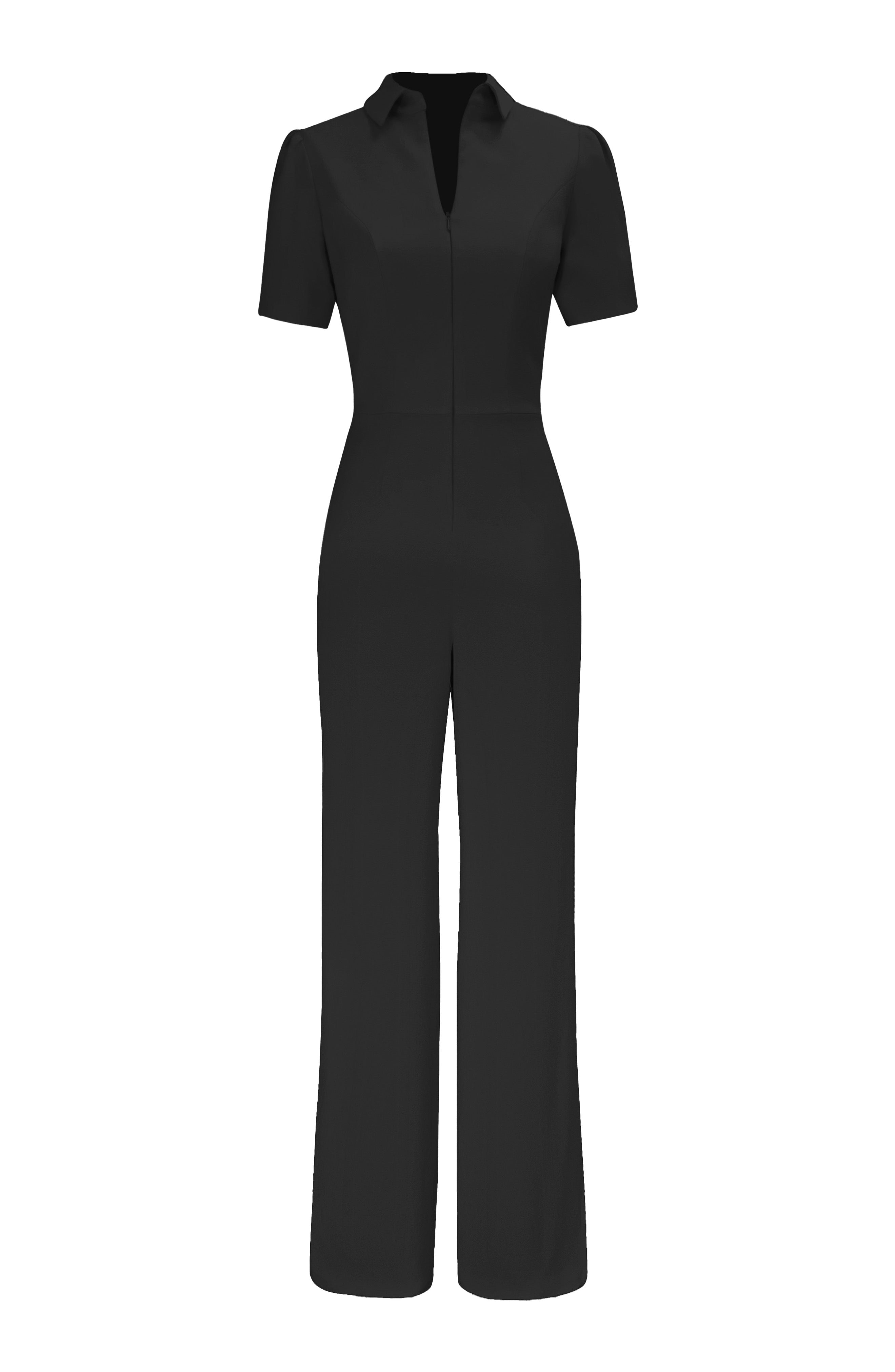 Dress The Population Gloria Front Zip Jumpsuit In Black