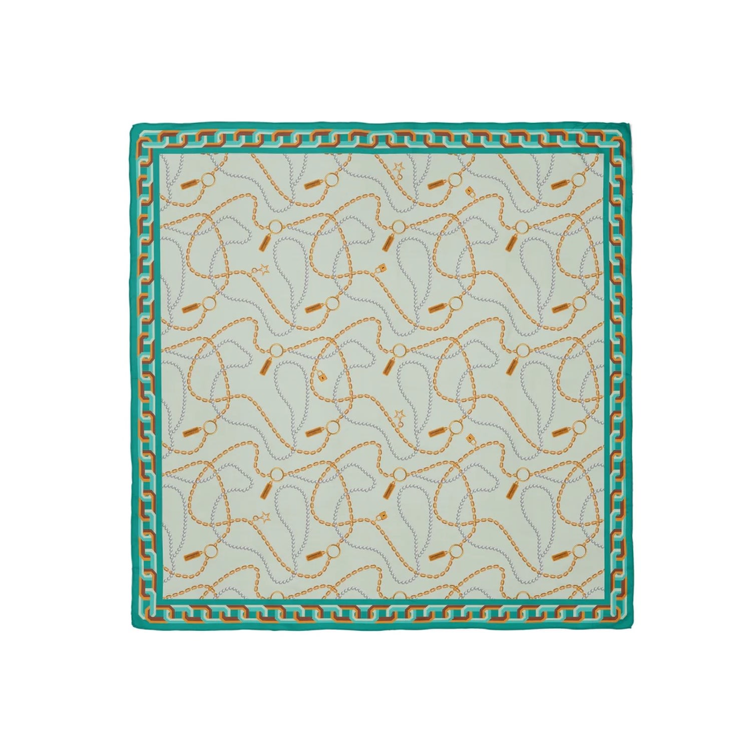 Le Parmentier Women's Heritage Chain And Pearls Silk Square Scarf - Green