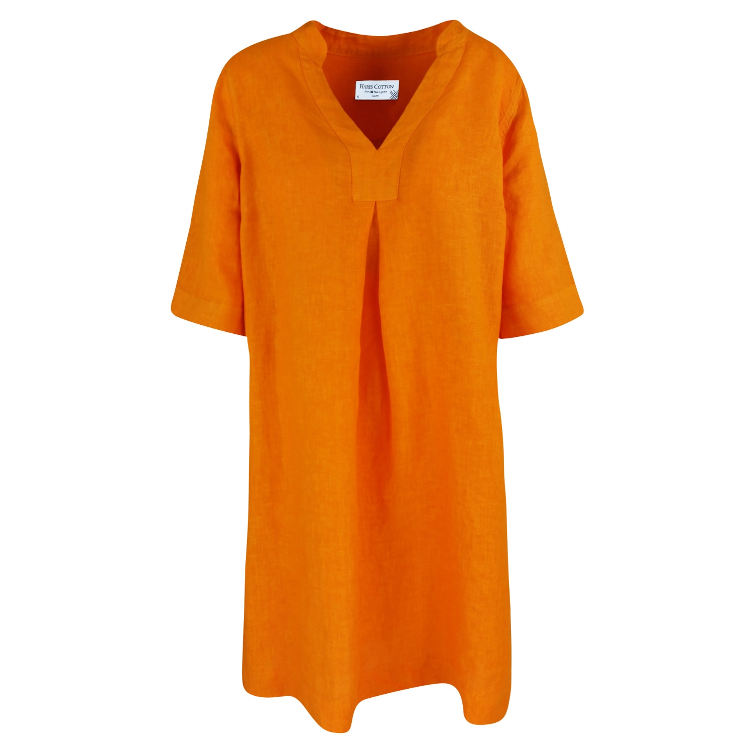 Women’s Yellow / Orange Knee Lenght Linen Dress With Notched Neckline- Lotus Extra Small Haris Cotton