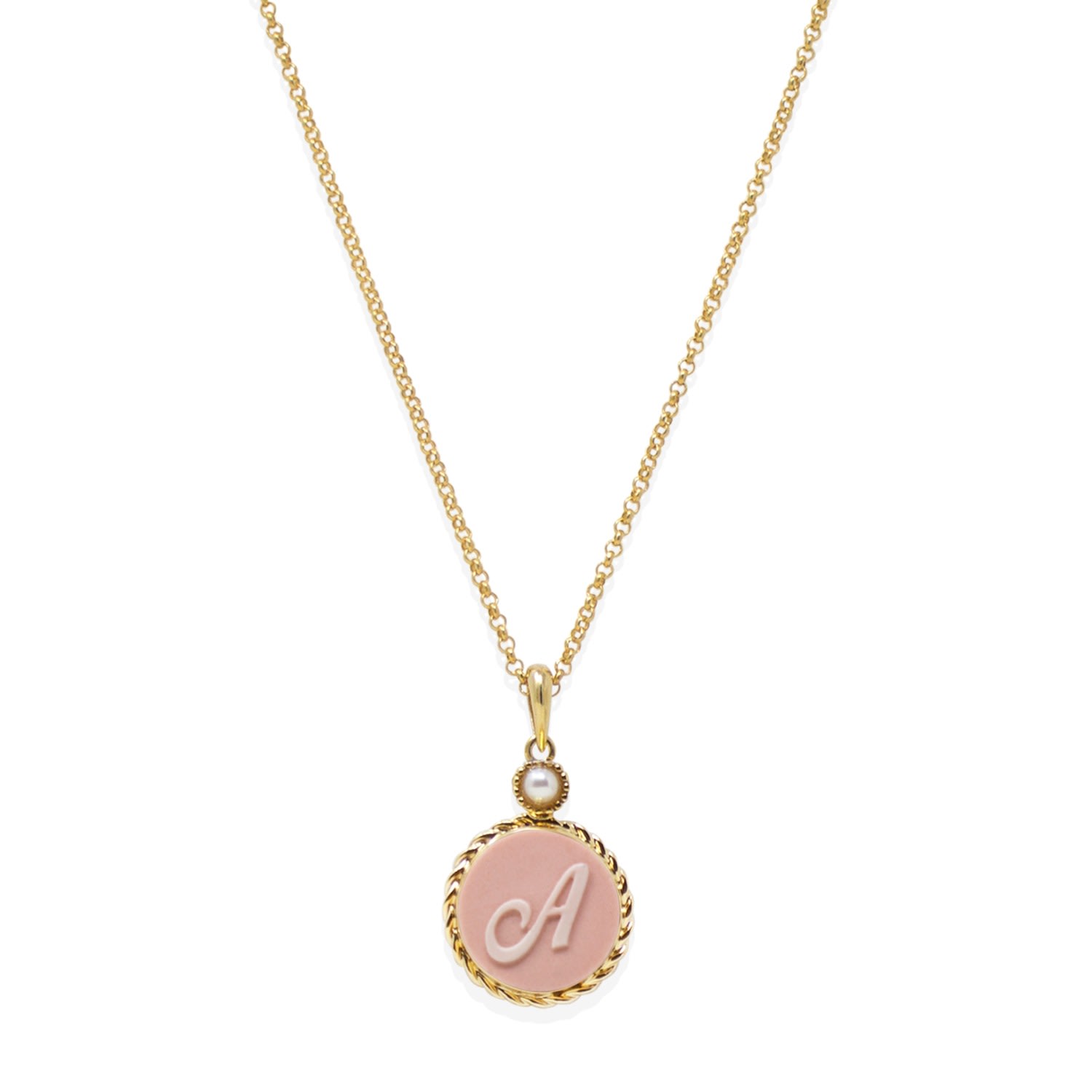 Women’s Gold / Pink / Purple Gold Vermeil Pink Cameo Initial Necklace Vintouch Italy