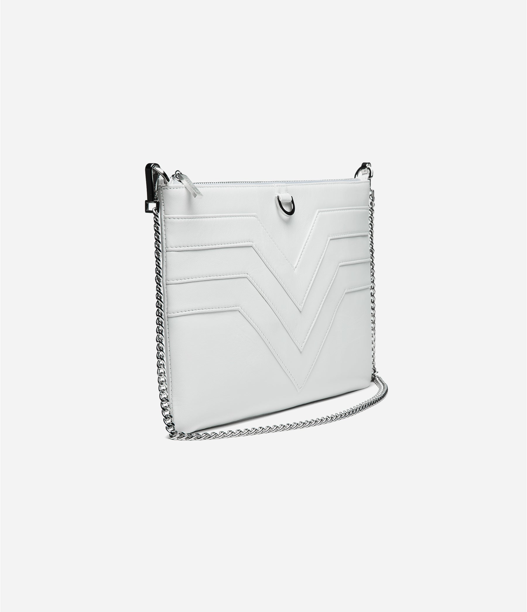 Lovard Women's Silver Leather Chevron Flat Zip In Silver