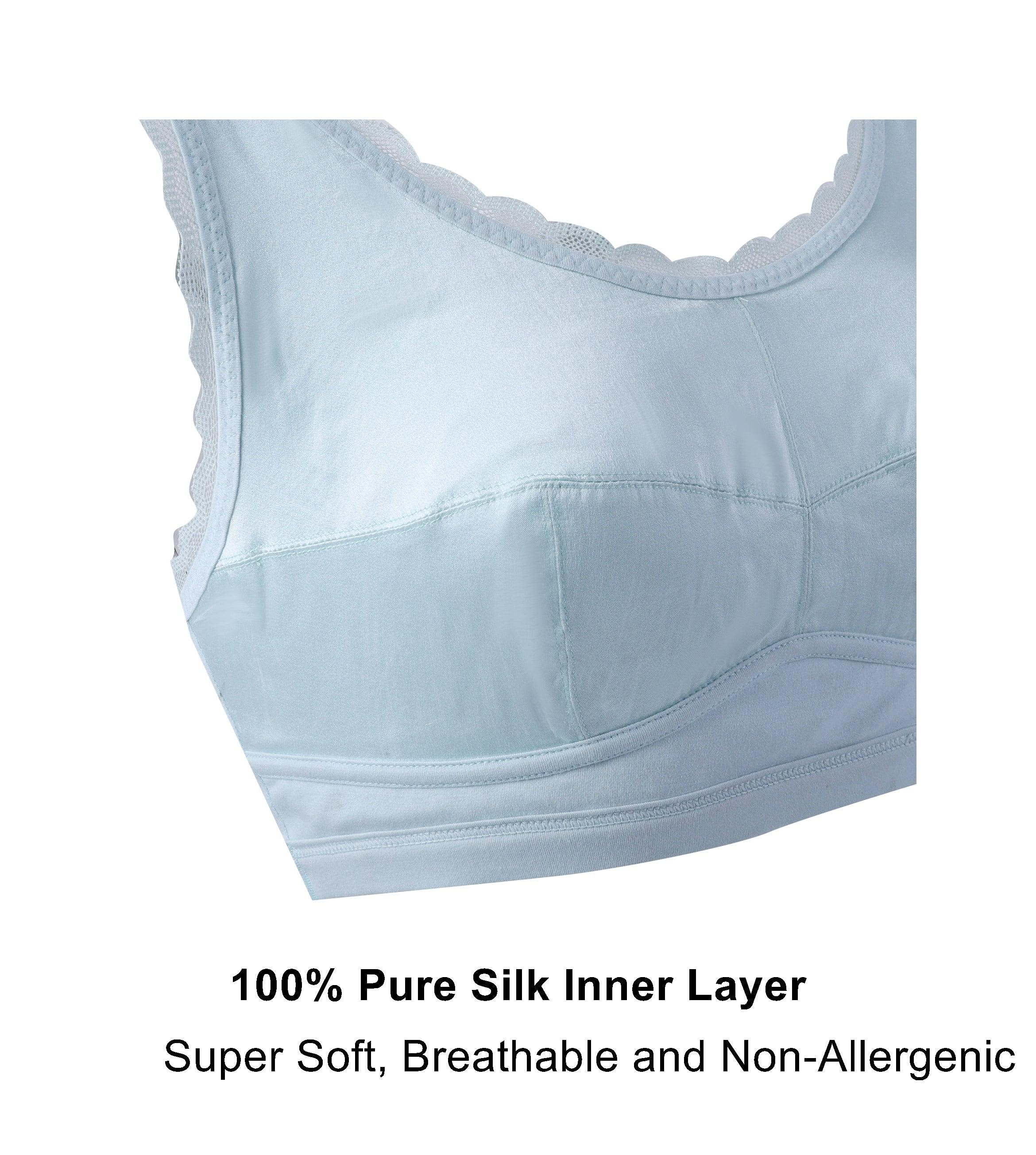 Georgia - Silk Back Support Full Coverage Wireless Organic Cotton Bra -  Silver, Juliemay Lingerie