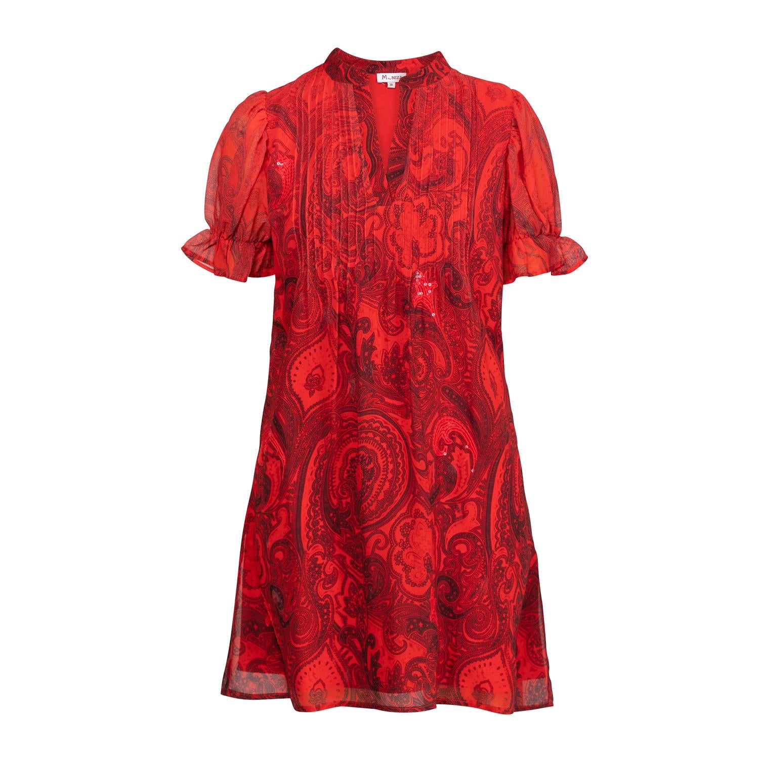 Women’s Short Dress With Pleated Front Red Extra Large Niza