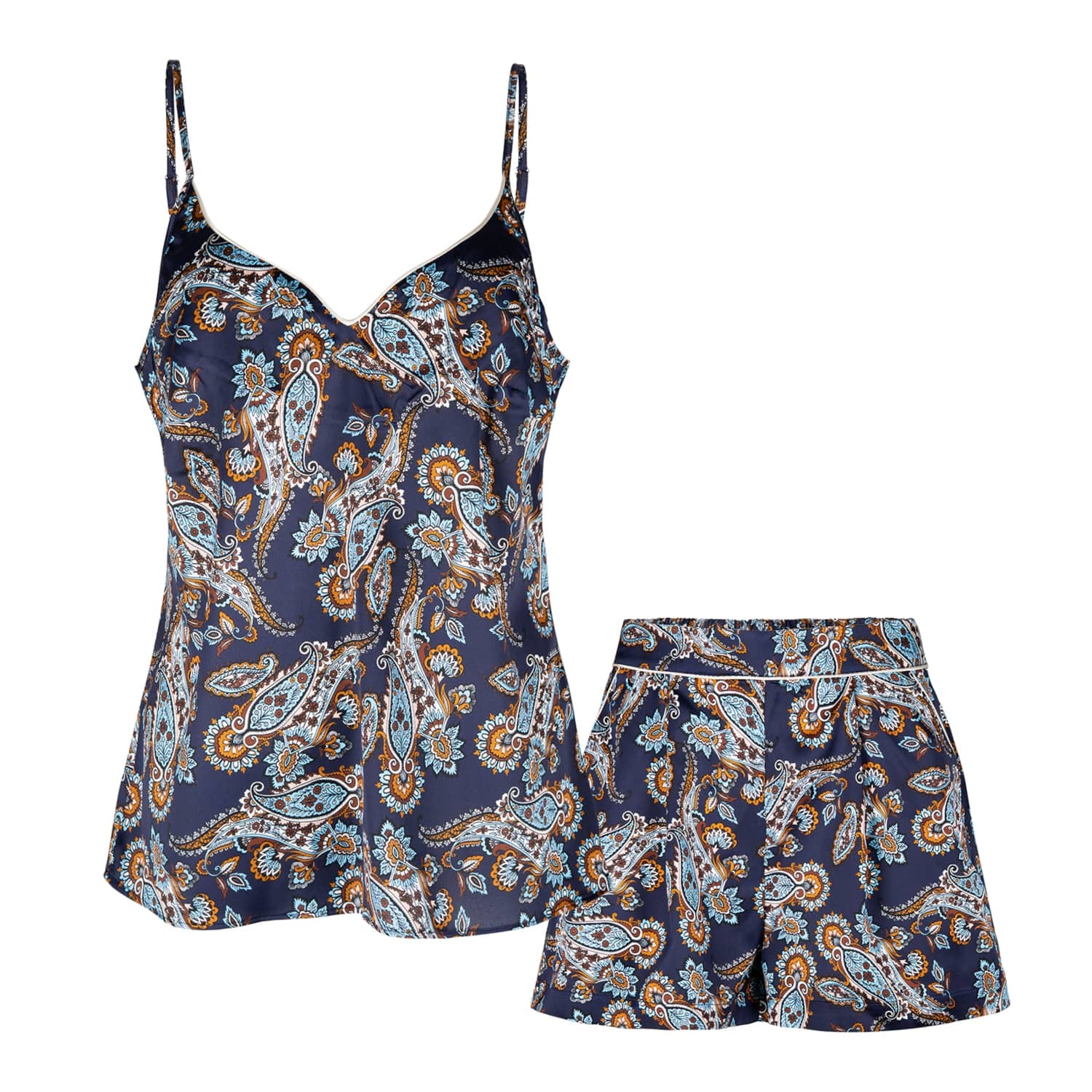 Oh!zuza Night&day Women's Blue / Neutrals Silk Short Pajama Set - Navy Print In Blue