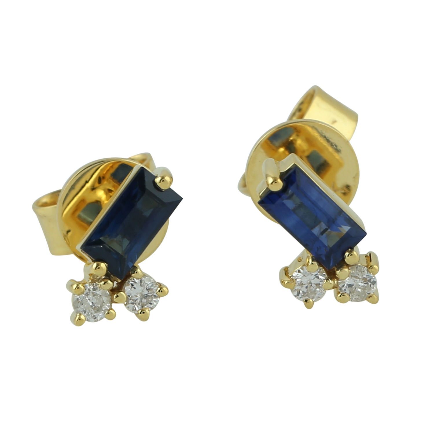 Women’s White / Gold / Black 18K Solid Gold In Baguette Blue Sapphire & Diamond Small Stud Earrings Artisan