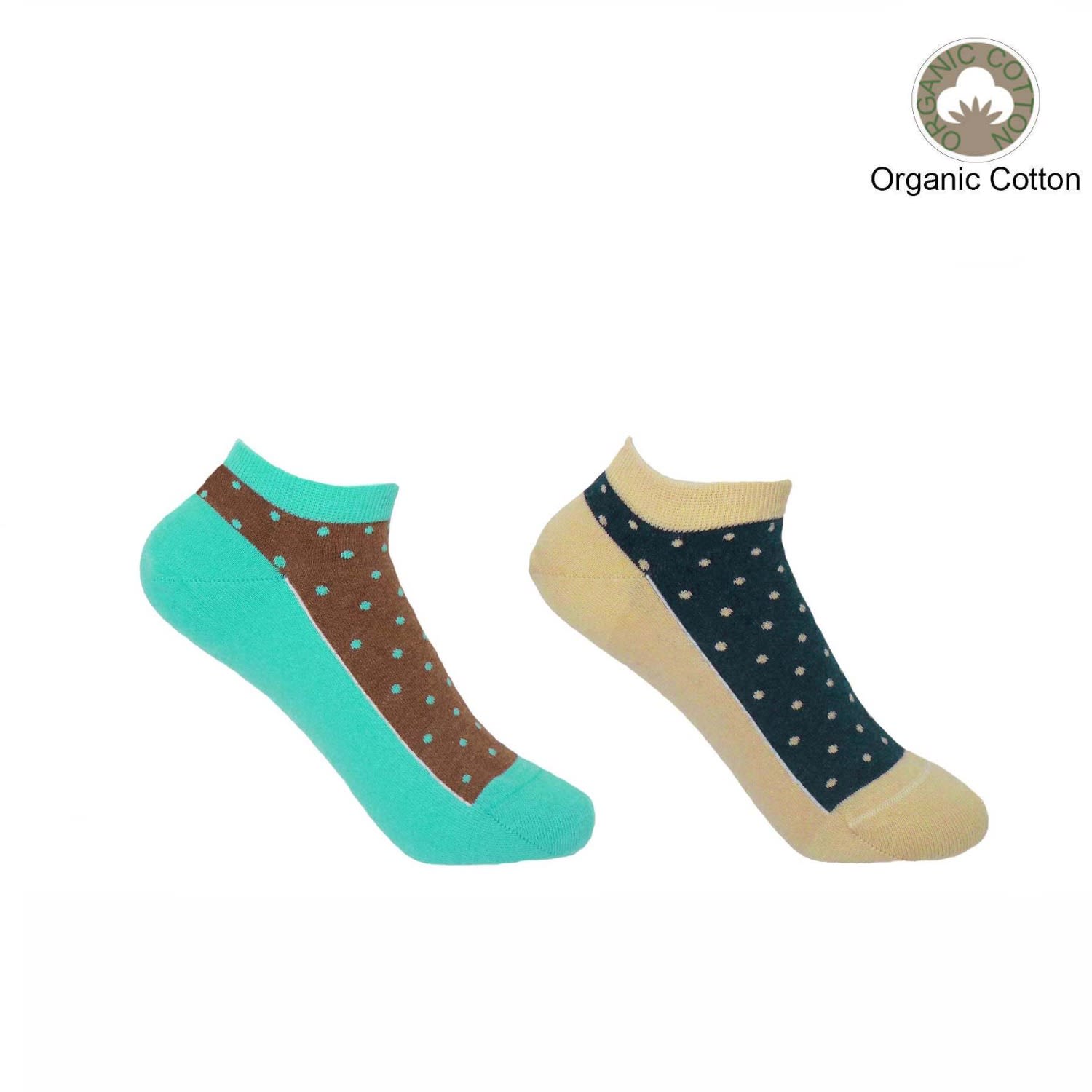 Peper Harow - Made In England Polka Women's Organic Trainer Socks Bundle - Ocean & Beige In Sand