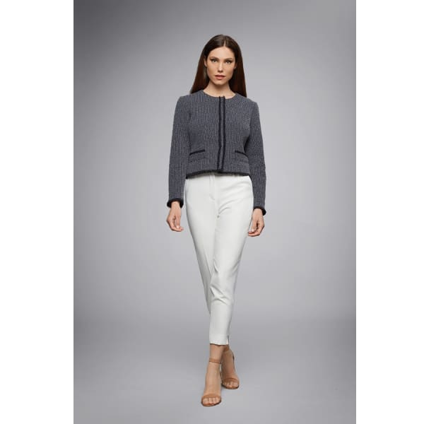 Rumour London Eleanor Navy And Cream Tweed Jacket With Fringing Detail In Tweed