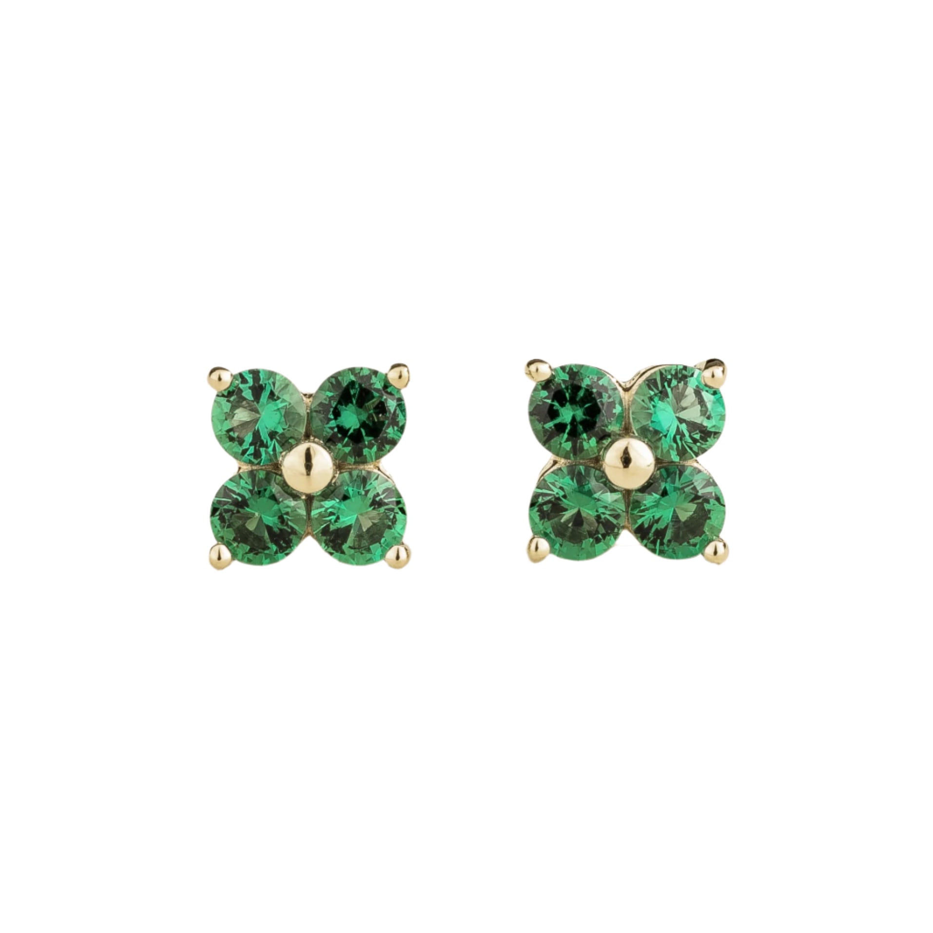 Juvetti Women's Silver / Green / White Petale White Gold Earrings Set With Emerald