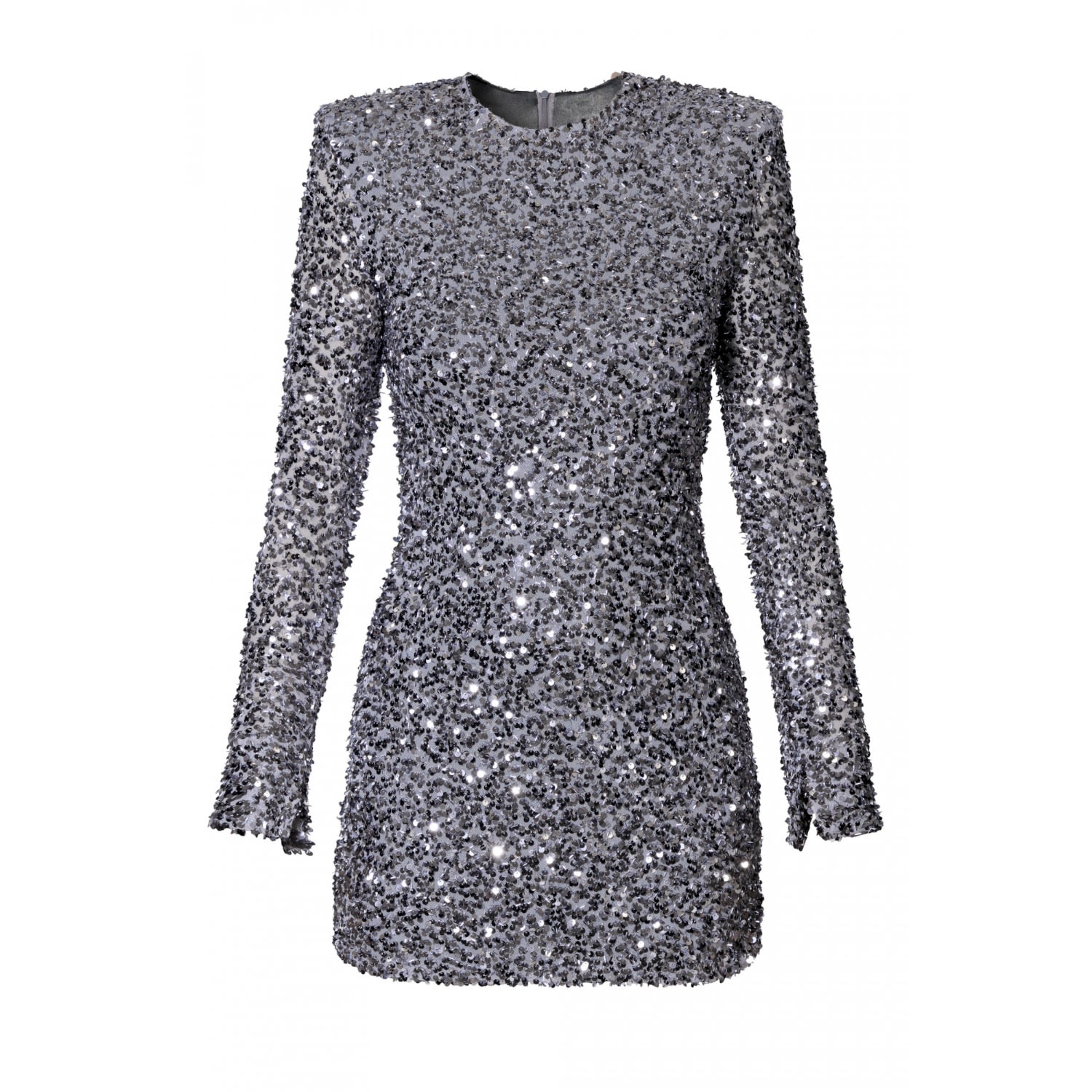 Aggi By Halewski Women's Jackie Grey Sparkle Mini Sequin Party Dress With Long Sleeve In Grey