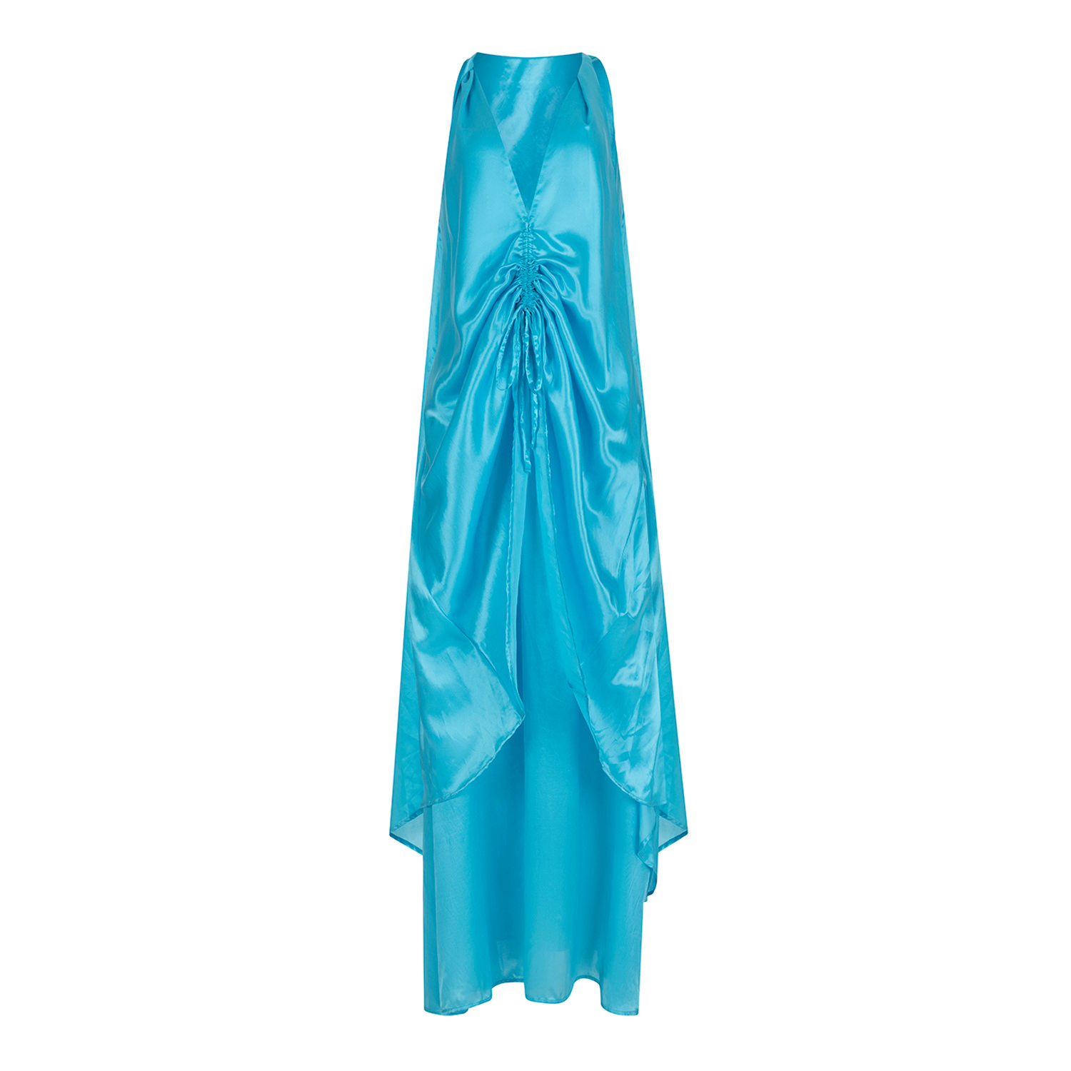Clothes By Locker Room Blue Ruched Silk-blend Two-piece Co-ord Set In Blue