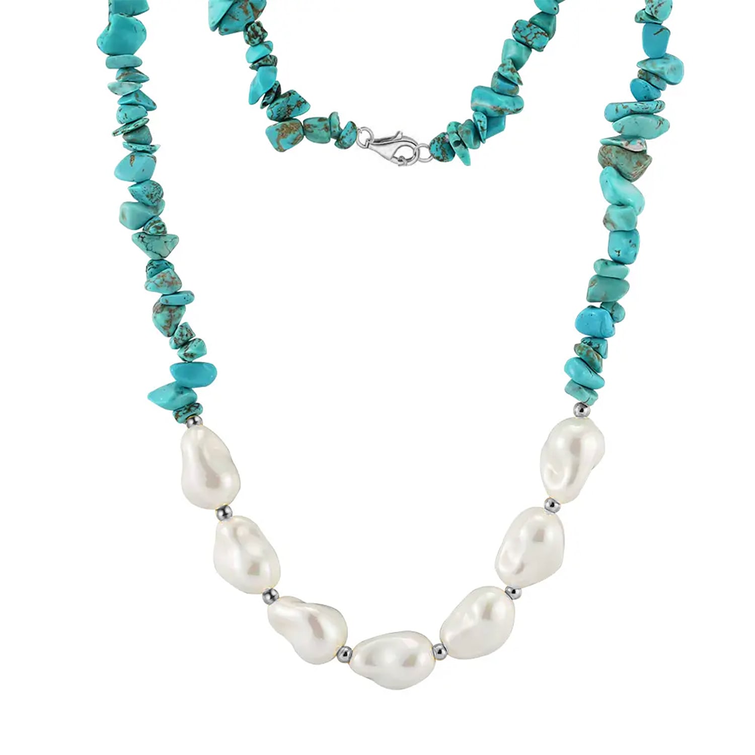 Women&rsquo;s Blue / Silver Oceana Turquoise & Pearl Beaded Necklace | Shaded the Label
