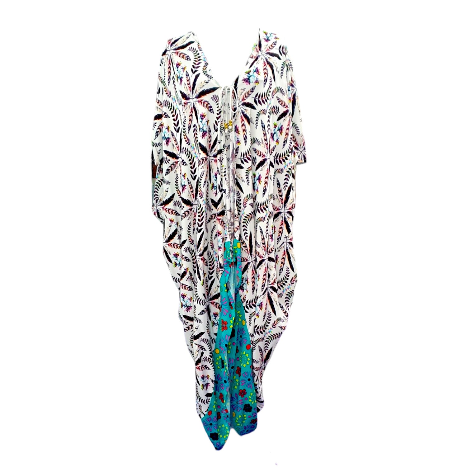 Dijo Clothing Women's White Black Feather Kimono In White