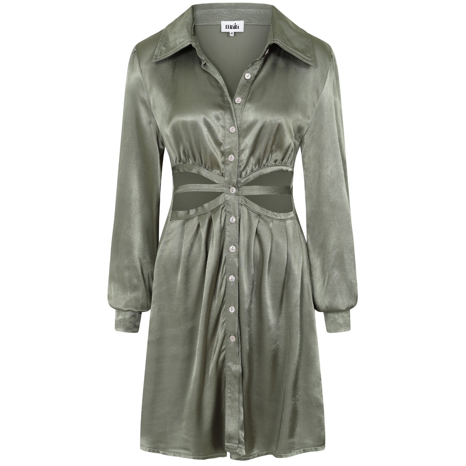 Women’s Blair Cut Out Khaki Green Satin Shirt Dress Small Maia Studios