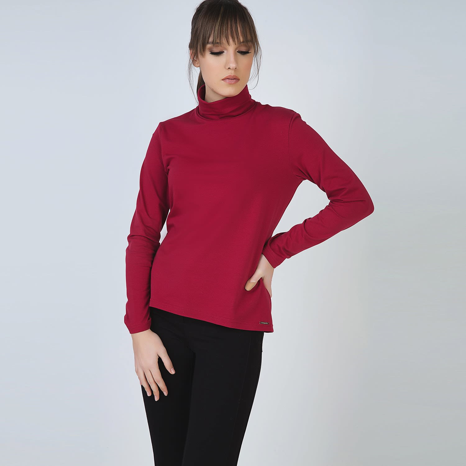 burgundy polo neck jumper womens