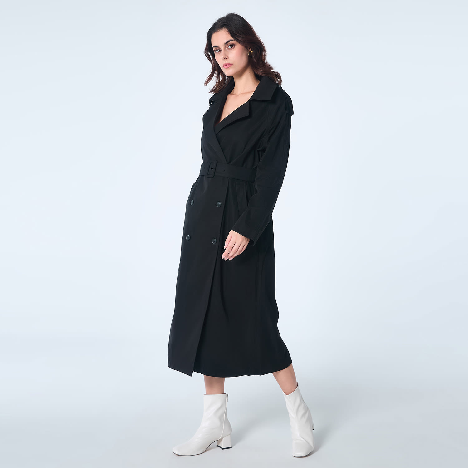 Classic Trench Coat With One Flap - Black | Smart and Joy | Wolf