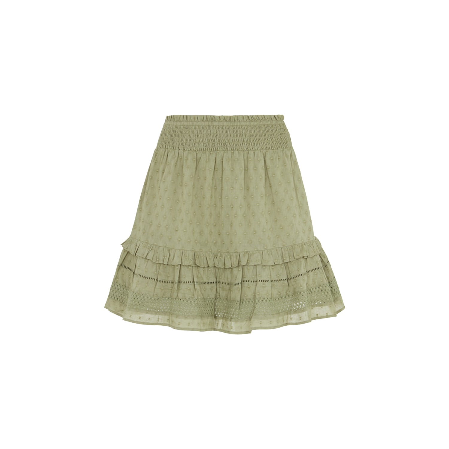 Raffya Women's Skye Tiered Green Cotton Mini Skirt