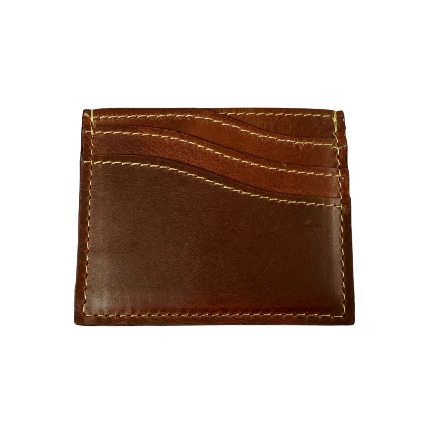 Men’s Brown Wave Tan Leather Card Holder With Yellow Stitch Vida Vida