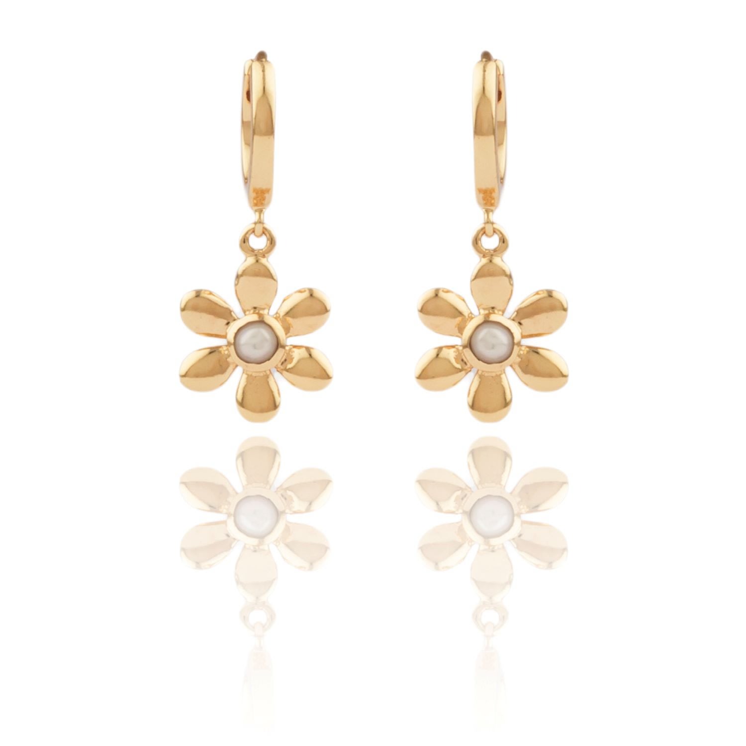 Women’s Gold Liliane Hoops With Pretty Flower Pendant, Set With Pearls House of Elliott