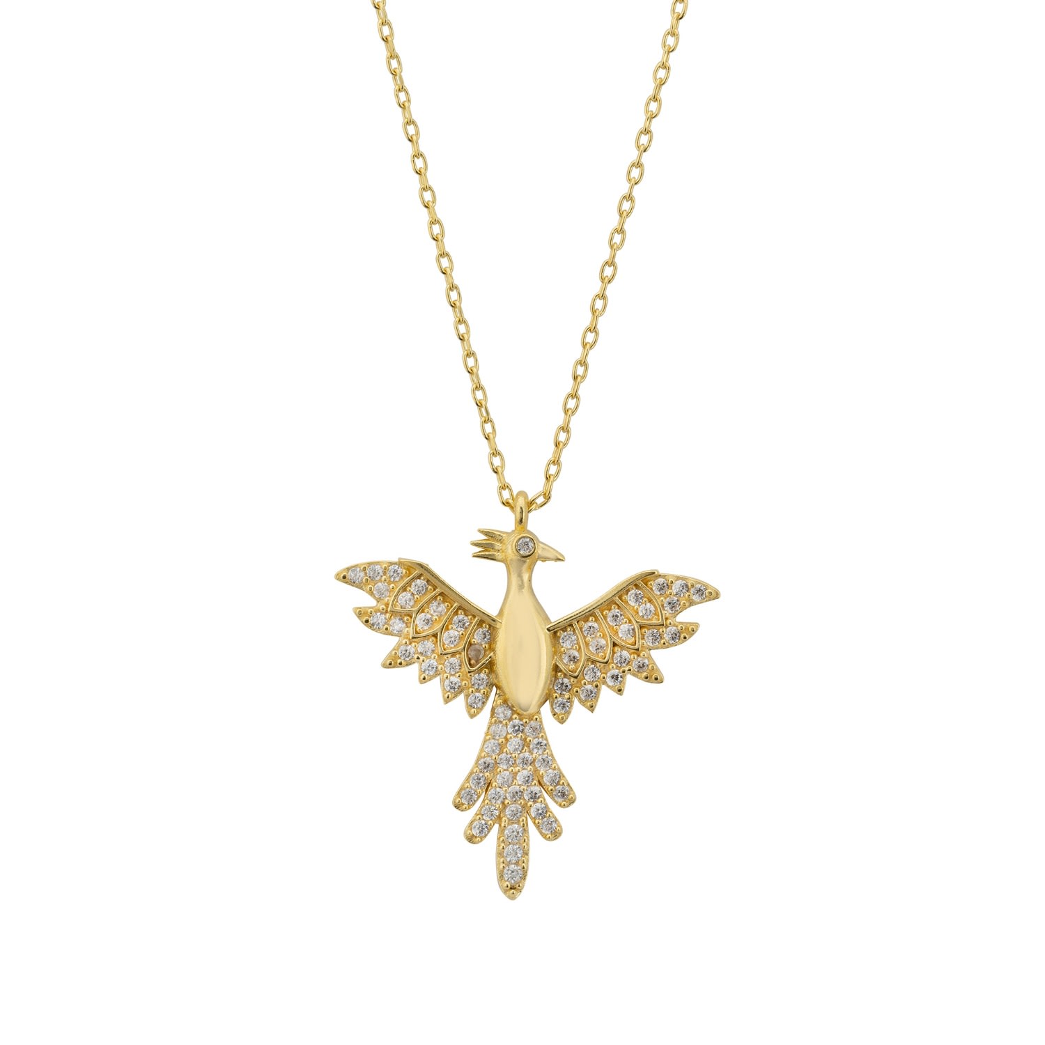 Women’s White / Gold Rising Phoenix Bird Pendant Necklace Gold Latelita