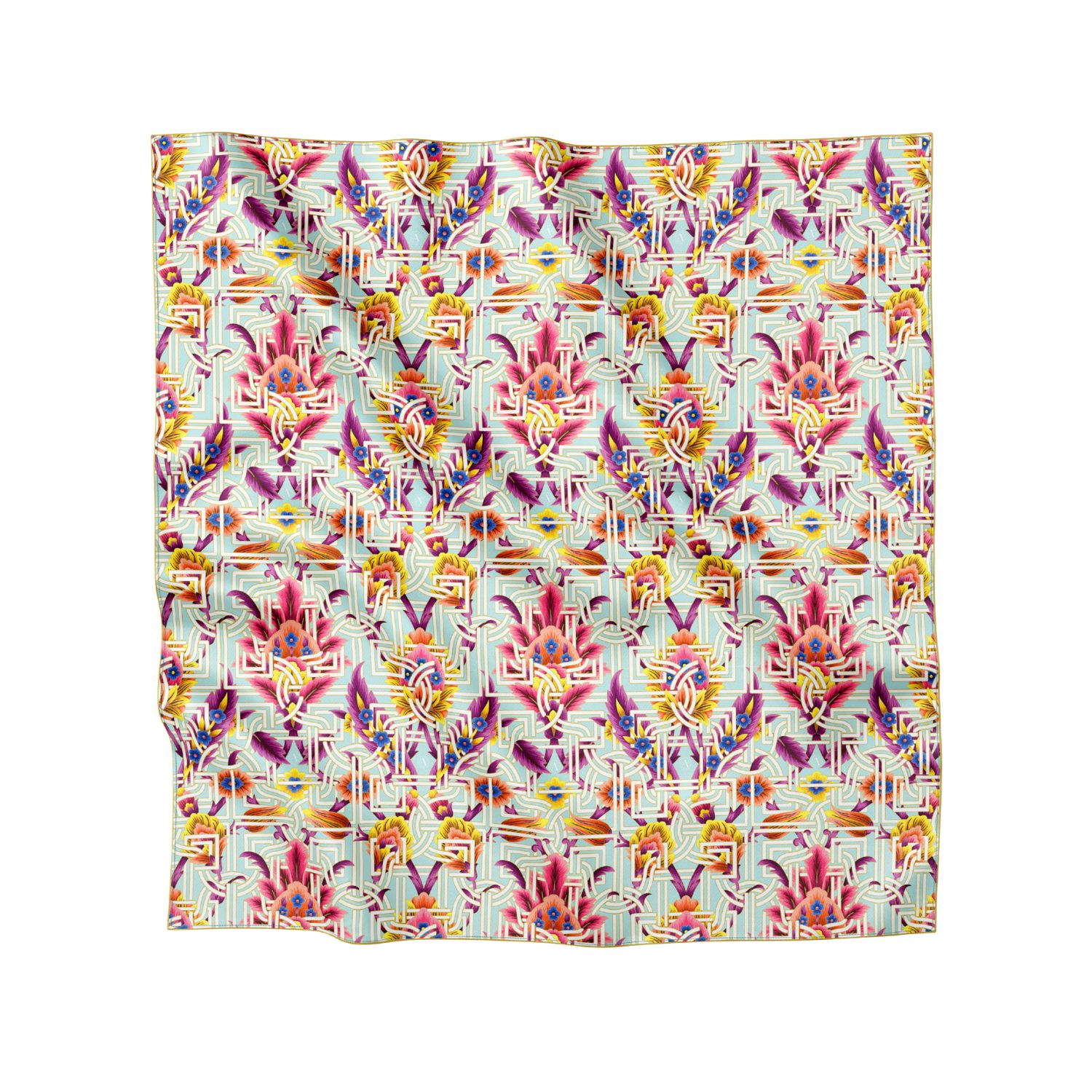 Artifact. Women's Blue / Pink / Purple Pomona Mosaic Large Luxury Square Silk Scarf In Multi