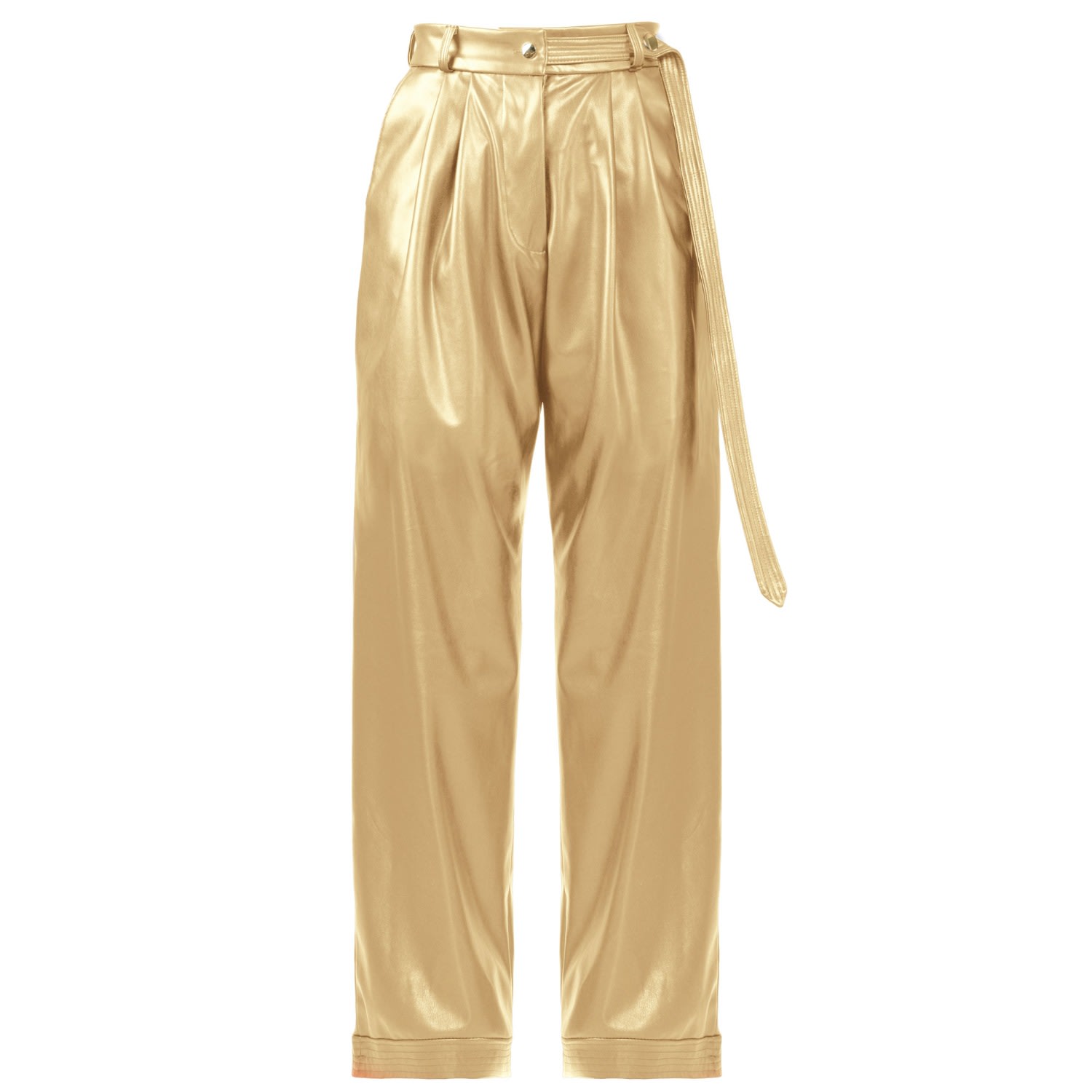 KARGEDE WOMEN'S GOLD LEATHER PANTS – STRAIGHT-LEG, DESIGNER
