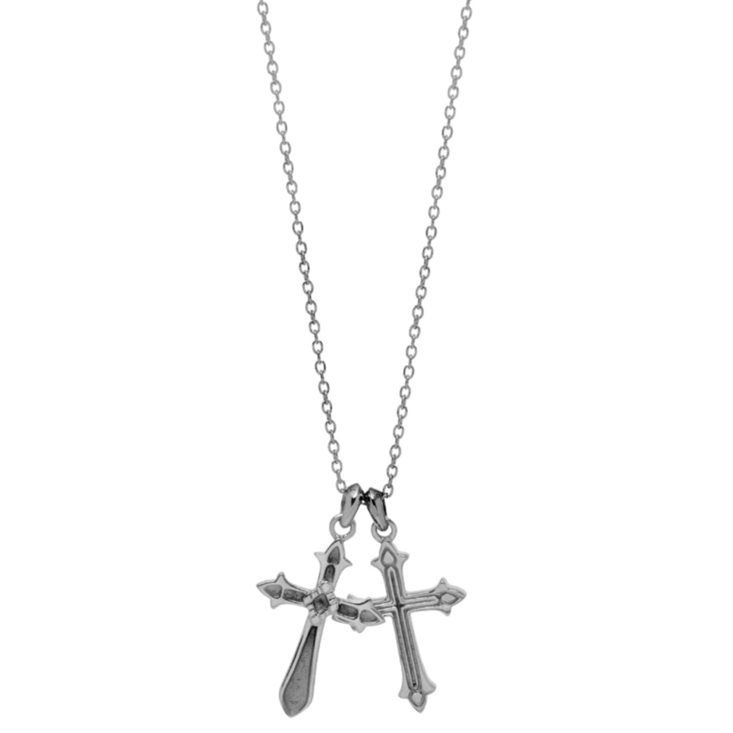 Northskull Men's Twin Baroque Cross Necklace In Oxidised Silver