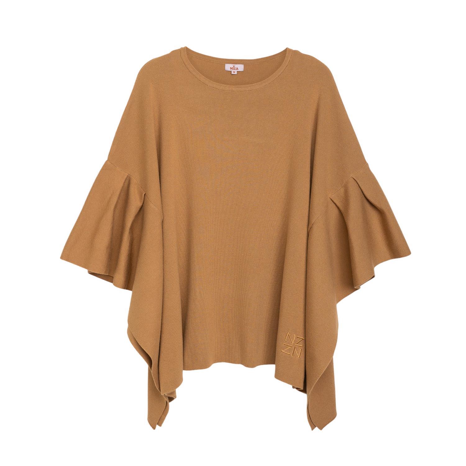 Women’s Oversize Poncho Style Sweater Brown Medium Niza