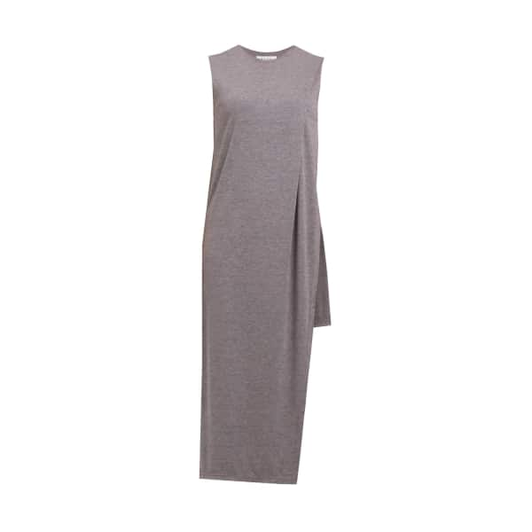 PAISIE Jersey Midi Dress With Asymmetric Overlay In Grey