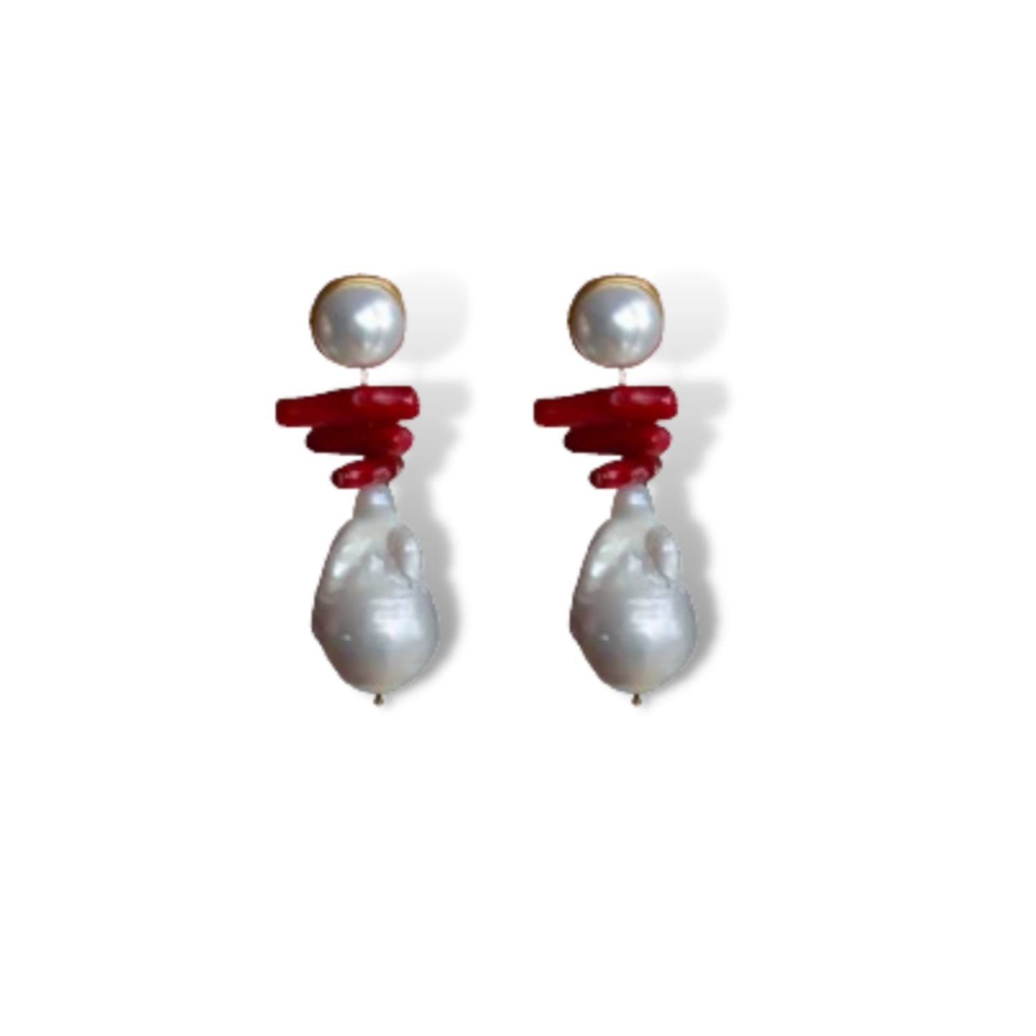 Women’s Gold Red Coral Baroque Pearl Earrings Linya Jewellery