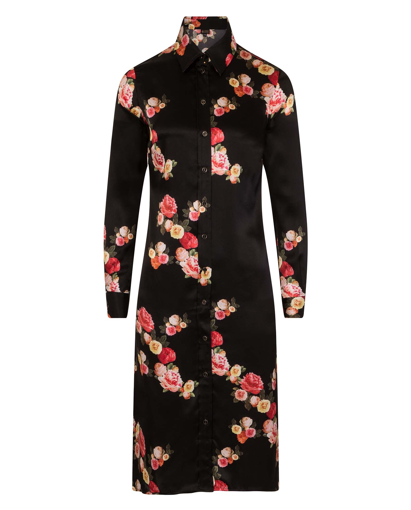 Women's Black Peony Silk Midi Dress | Large | Sophie Cameron Davies
