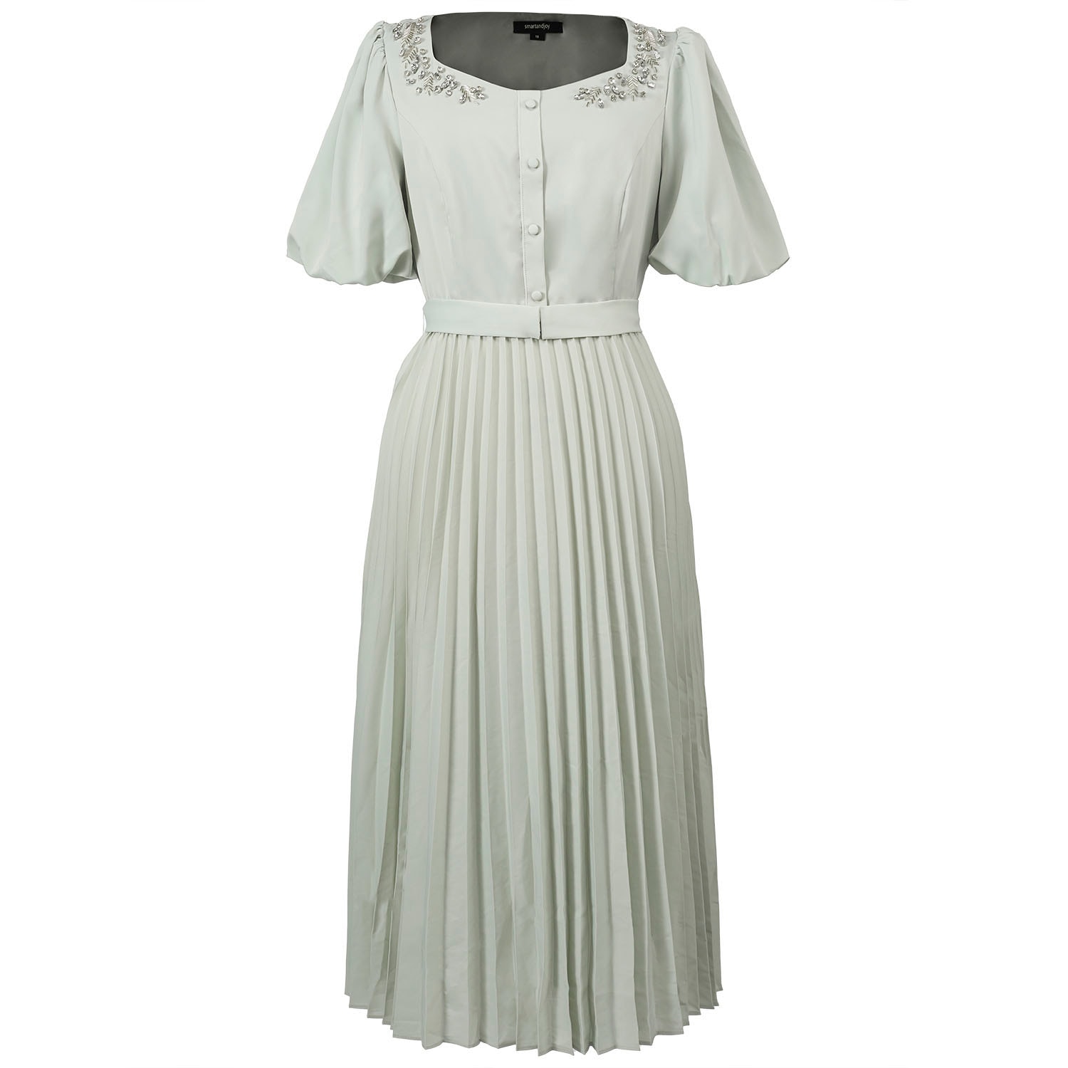 Smart And Joy Women's Neutrals Pleats And Embroideries Blouse-dress