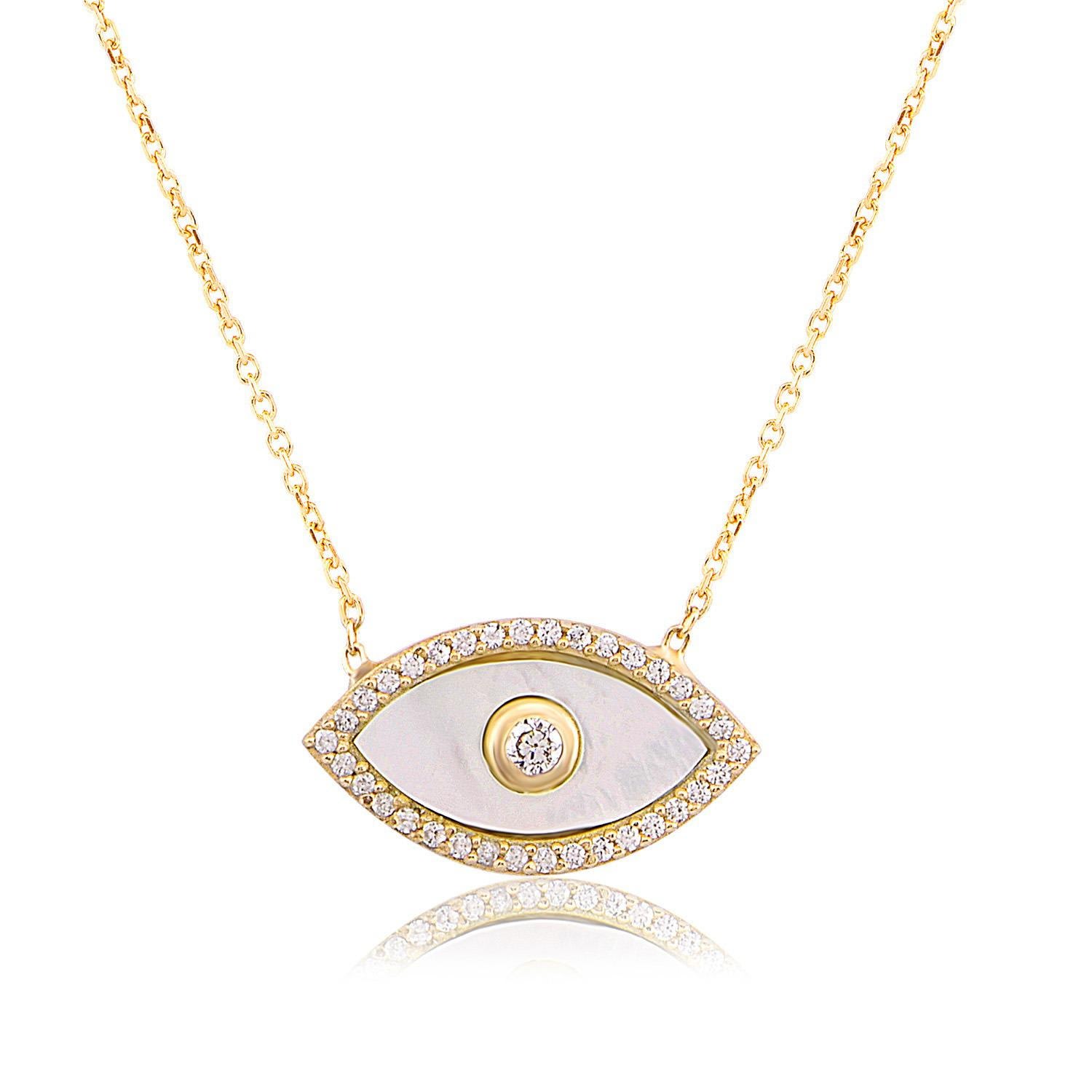 Women’s Rose Gold Enamel White Eye Necklace Zircon Stone Details Eye Necklace Design,Protection Timeless Necklace By Eda Dogan