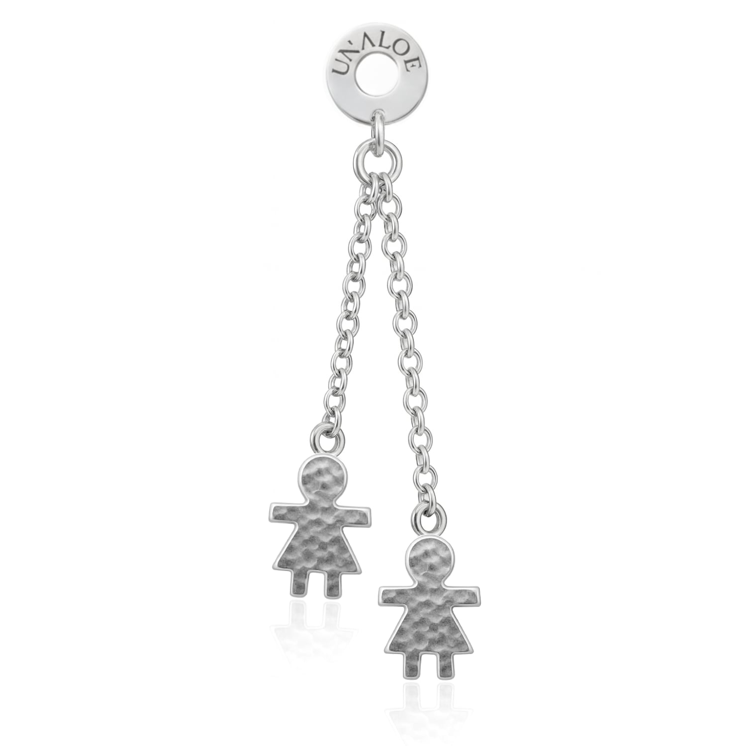 Women's Sterling Silver Hammered Double Chain Drop Earrings With Family Charms Jewelry | Unaloe