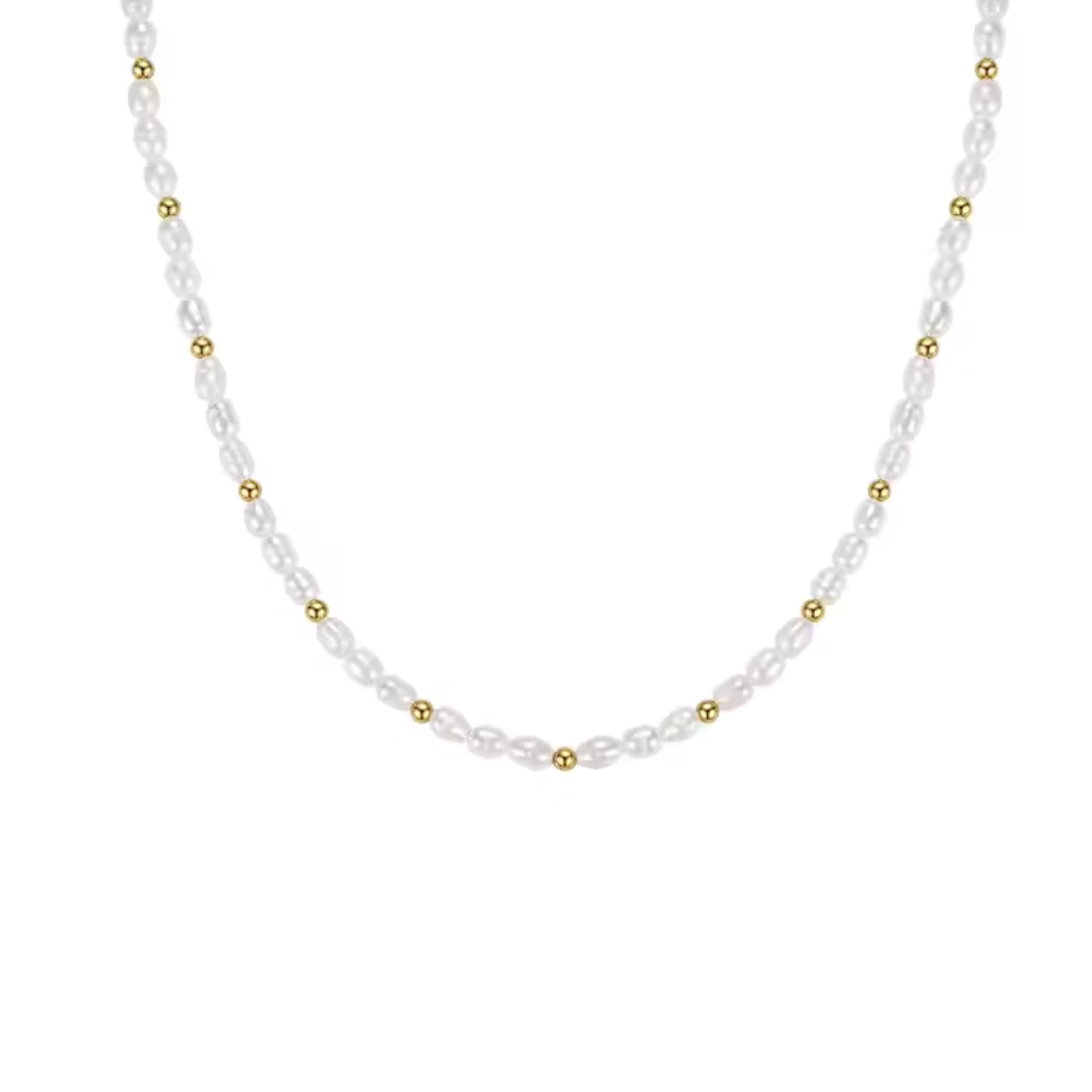 Nazzar Men's Gold / White Pearl Gold Beaded Necklace