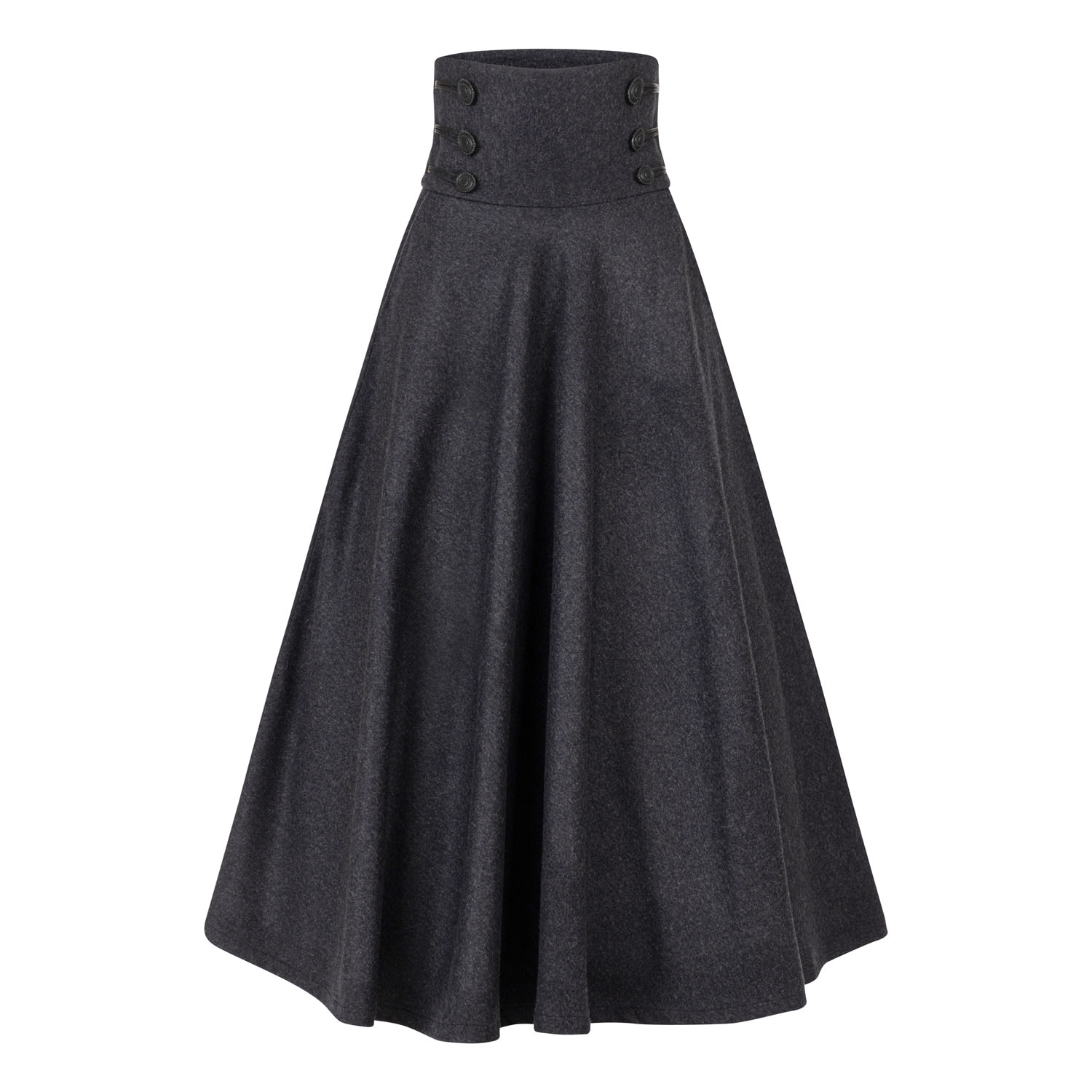 Nikka Place Women's Grey Long Wool Skirt With Front Buttons & High Waist In Dark Gray Color In Grey